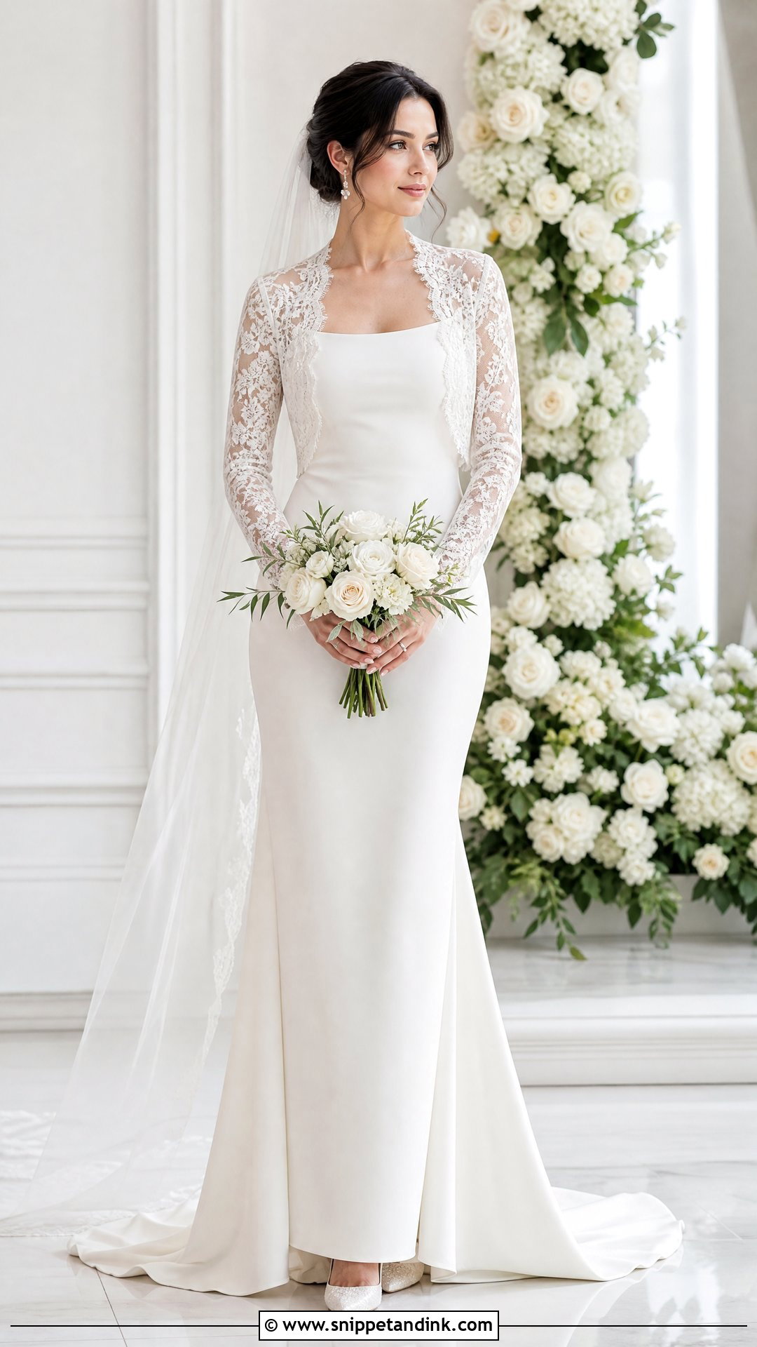 Bridal Lace Shrug With Wedding Gown - Snippet and Ink - 25 Shrug Outfit Ideas for Wedding