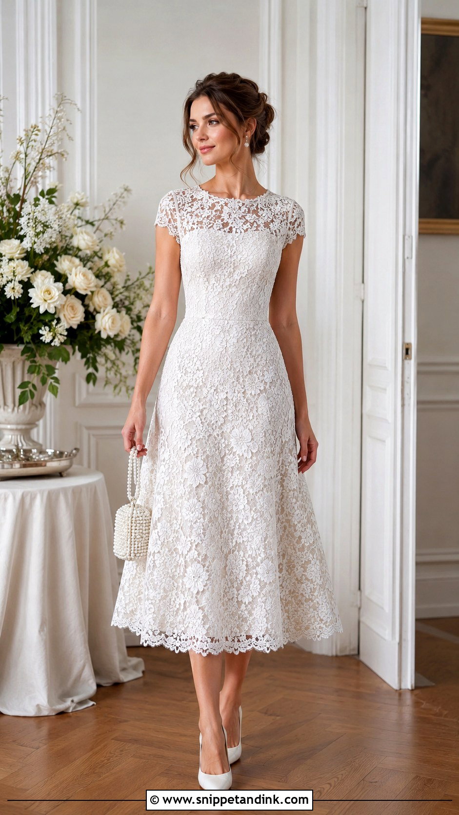 Bridal Lace Tea Length Dress - Snippet and Ink - 20 Bride Outfit Change Ideas