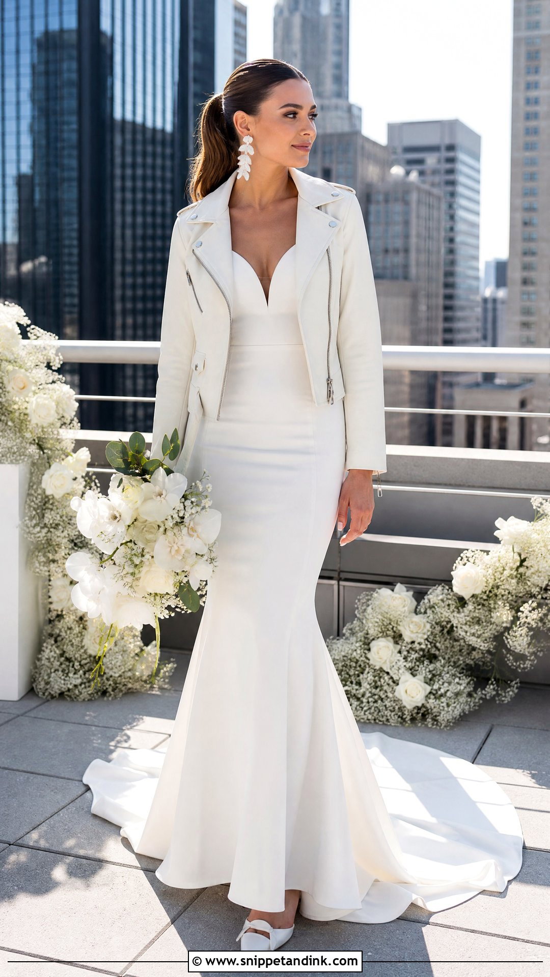 Bridal Leather Jacket With Mermaid Dress - Snippet and Ink - 25 Bridal Jacket Ideas