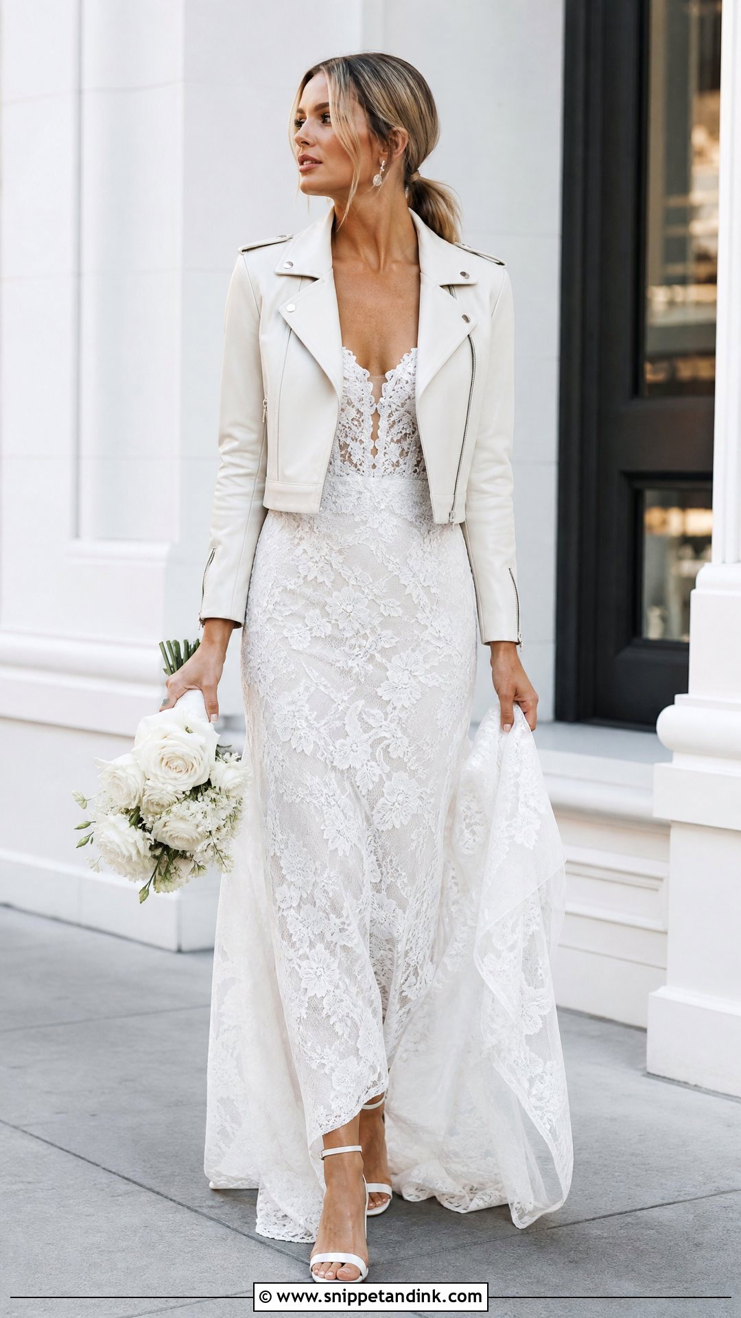 Bridal Leather Jacket - Snippet and Ink - 25 Bridal Cover Up Ideas