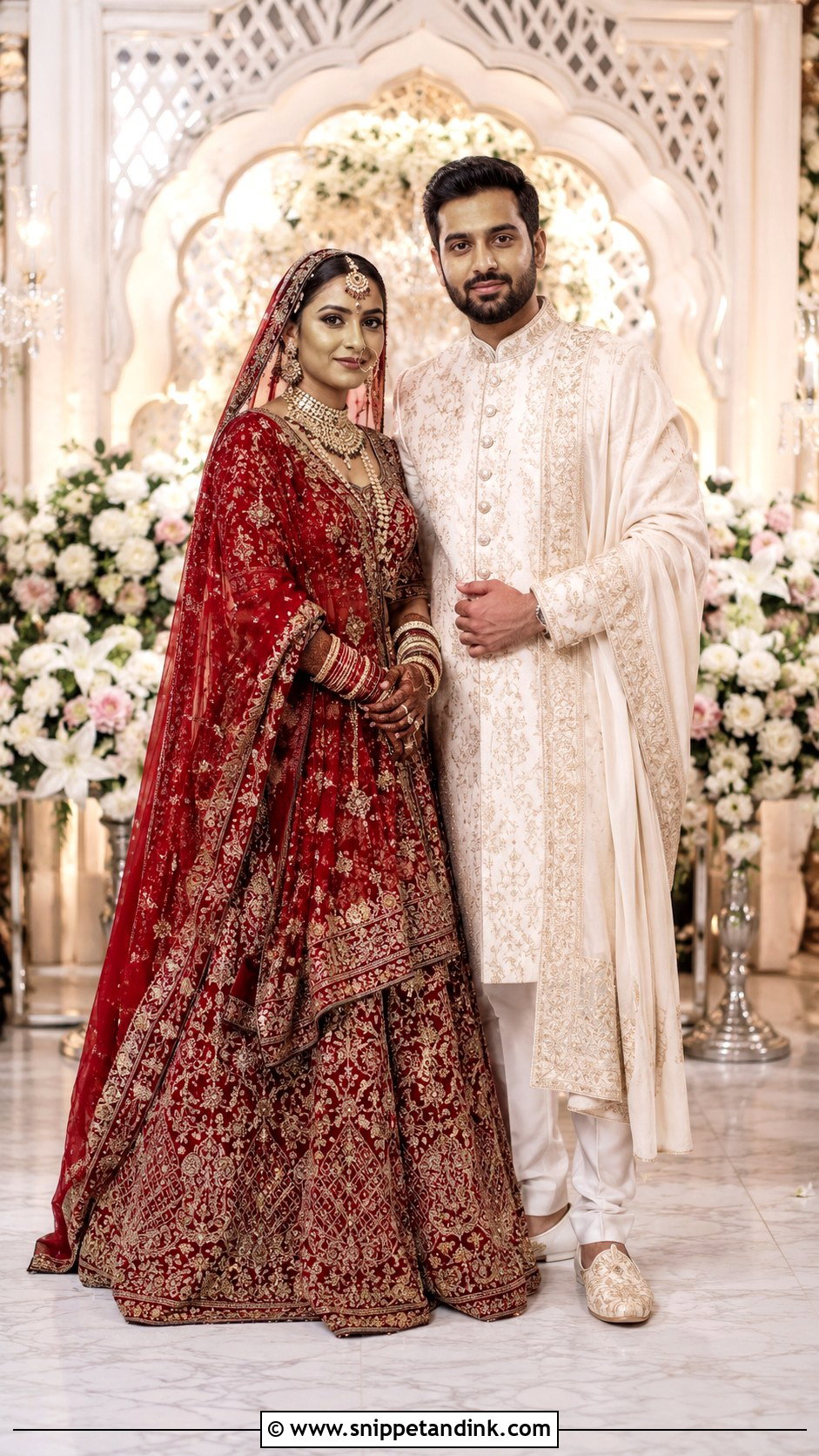 Bridal Lehenga And Sherwani Couple Outfit - Snippet and Ink - 20 Bridal Couple Ideas