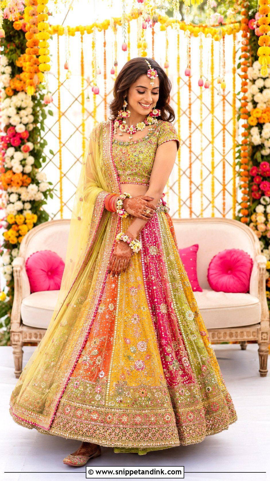 Bridal Mehndi Lehenga For Mehndi Ceremony - Snippet and Ink - 25 Mehndi Ceremony Outfit Ideas