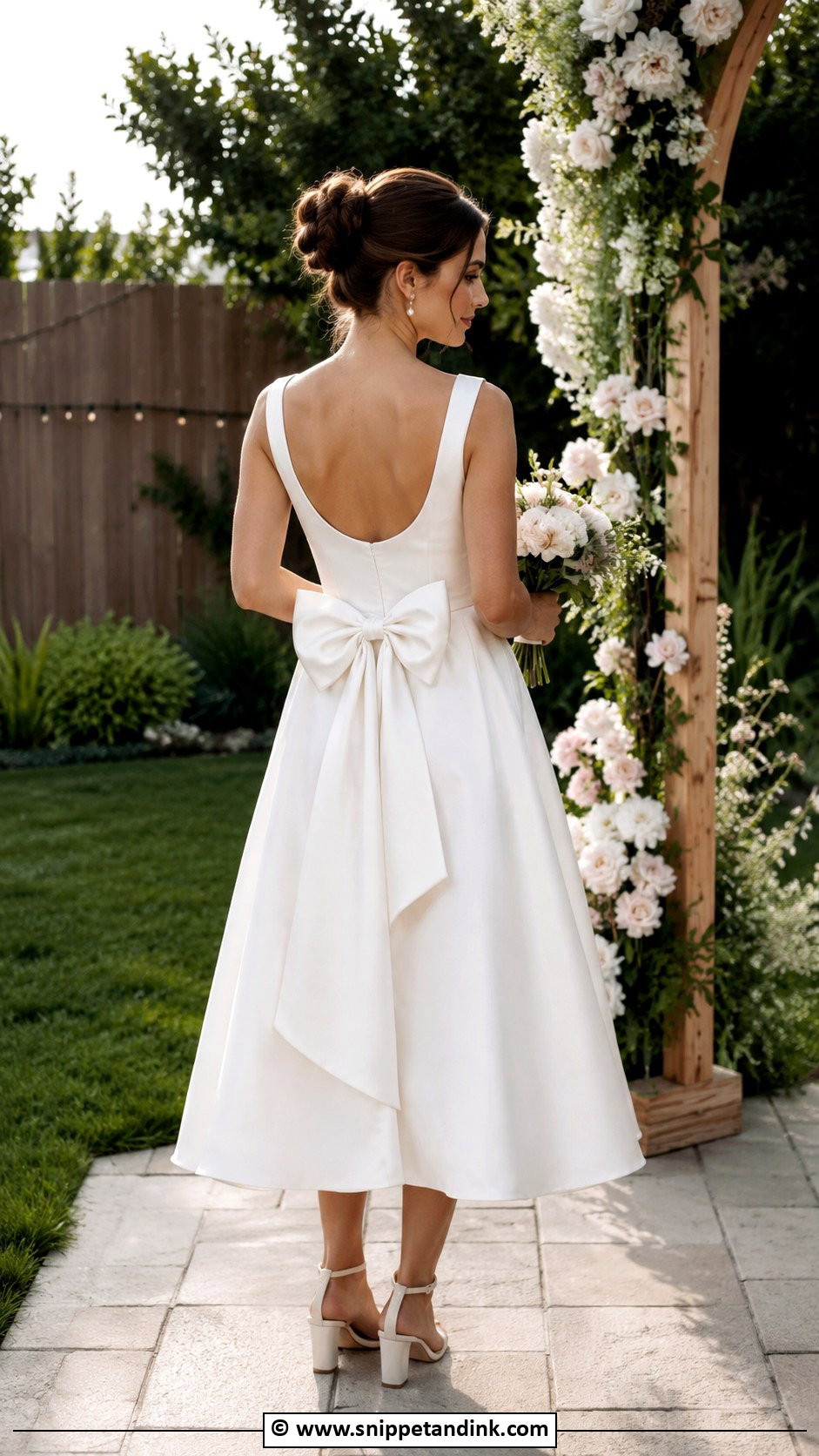 Bridal Midi Dress With Bow Back - Snippet and Ink - 30 Backyard Wedding Dress Ideas