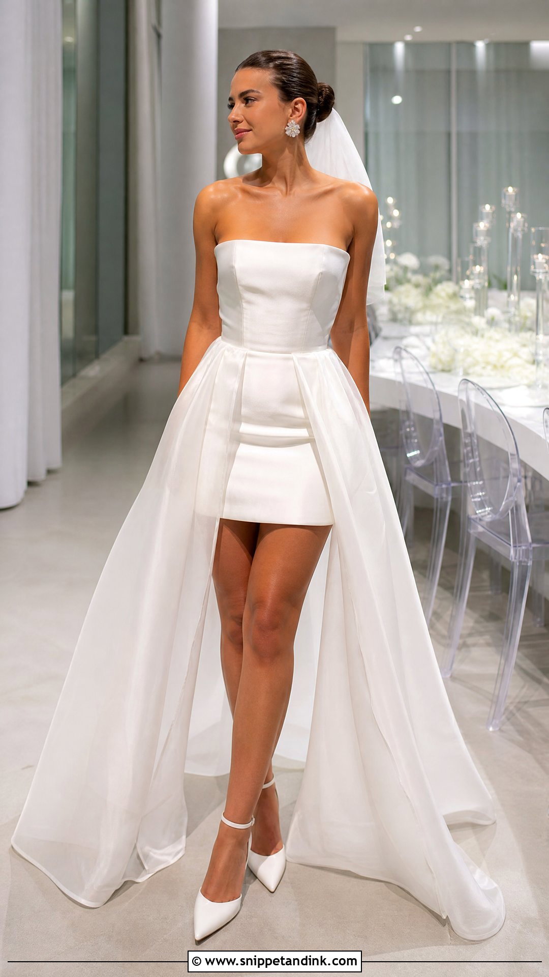 Bridal Mini Dress With Detachable Overlay Skirt - Snippet and Ink - 20 Wedding Dress with Overlay Ideas