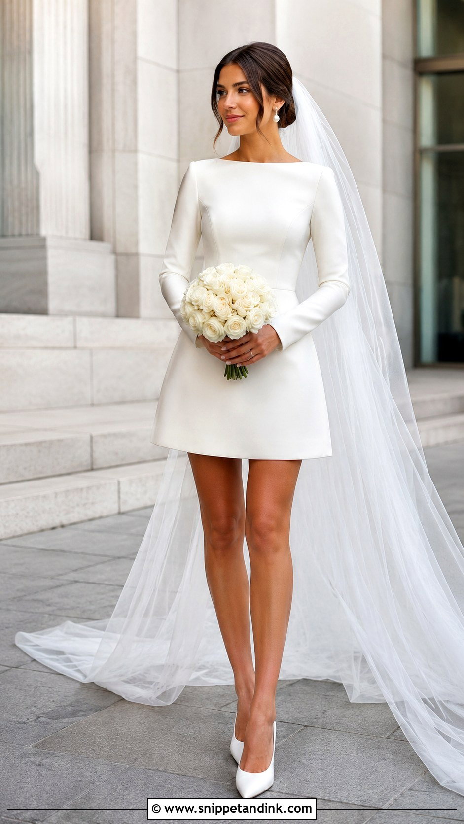 Bridal Mini Wedding Dress With Long Veil - Snippet and Ink - 20 Classic Modern Wedding Dress Ideas