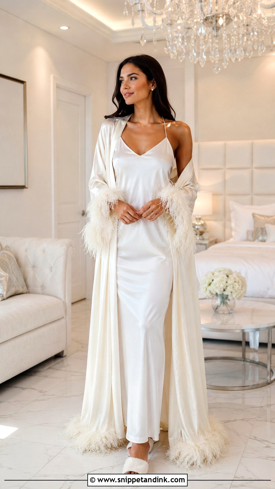 Bridal Nightgown With Feather Trim Robe - Snippet and Ink - 25 Bridal Nightgown Ideas