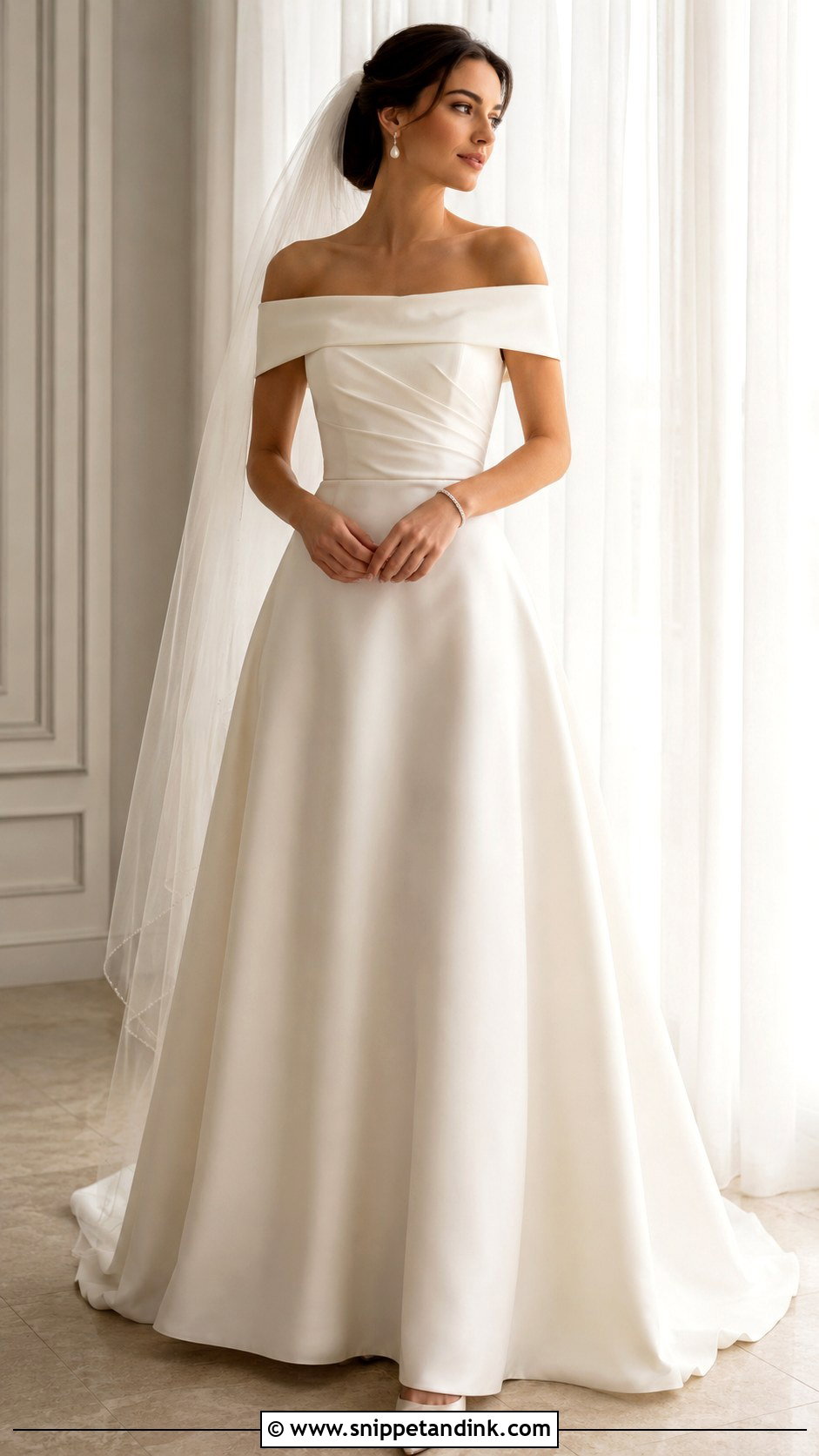 Bridal Off Shoulder Maxi Dress Outfit - Snippet and Ink - 20 Budoire Bridal Ideas