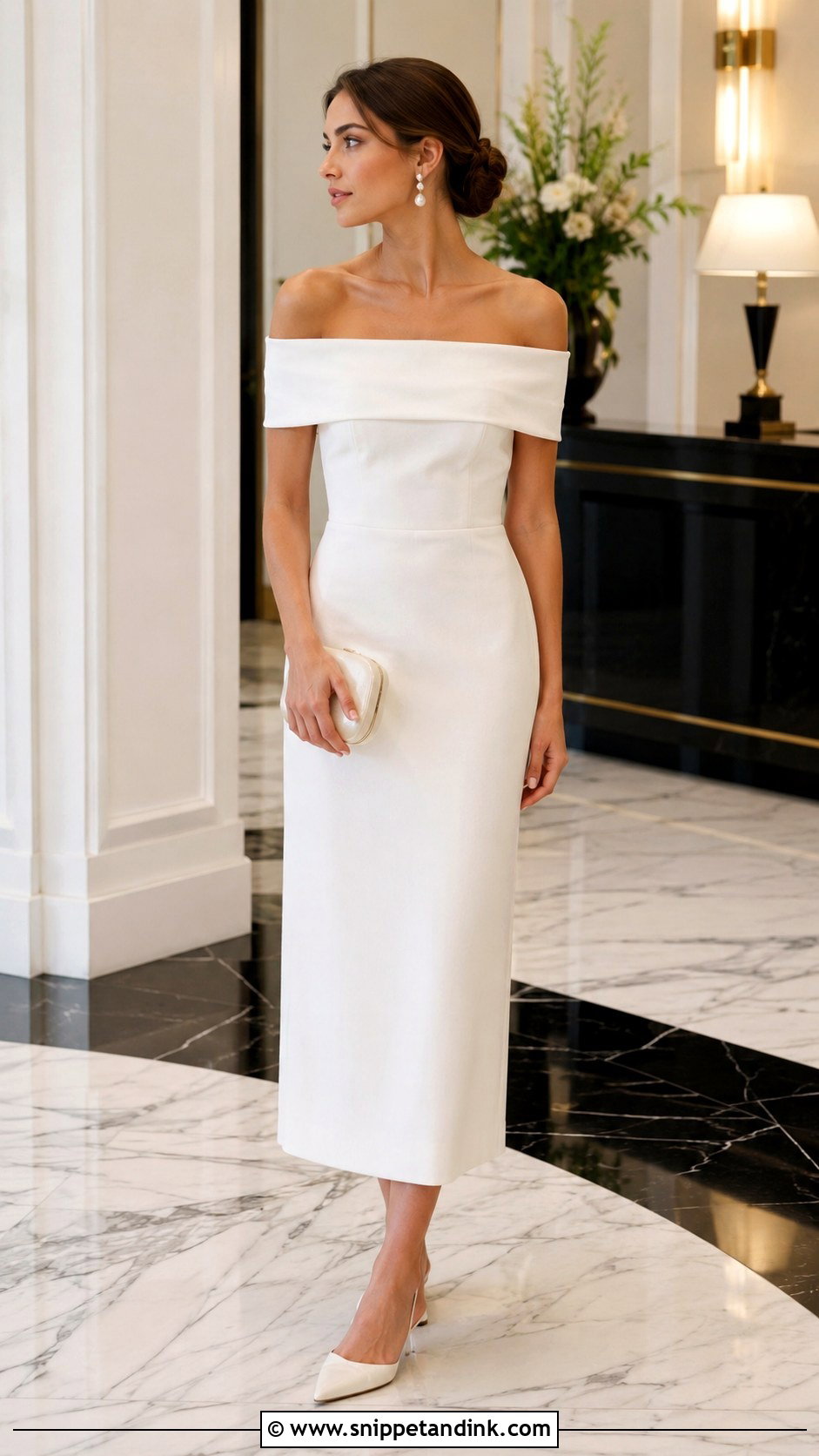 Bridal Off Shoulder Midi Dress - Snippet and Ink - 20 Bridal Second Dress Ideas