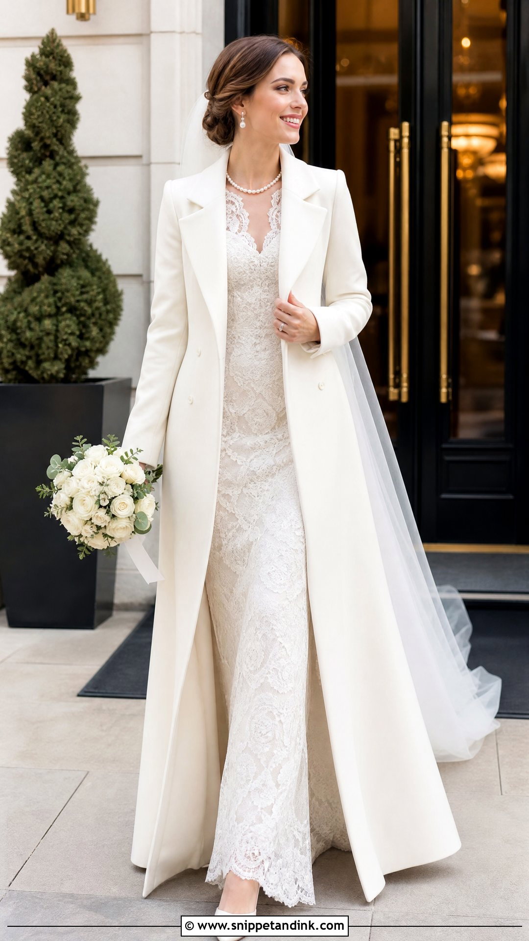 Bridal Overcoat With Lace Dress - Snippet and Ink - 25 Bridal Jacket Ideas