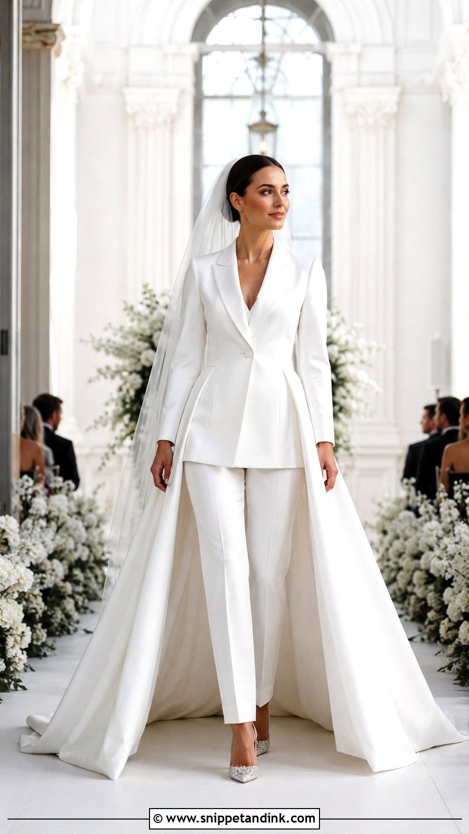 Bridal Pant Suit With Detachable Train - Snippet and Ink - 20 Bridal Pant Suit Ideas