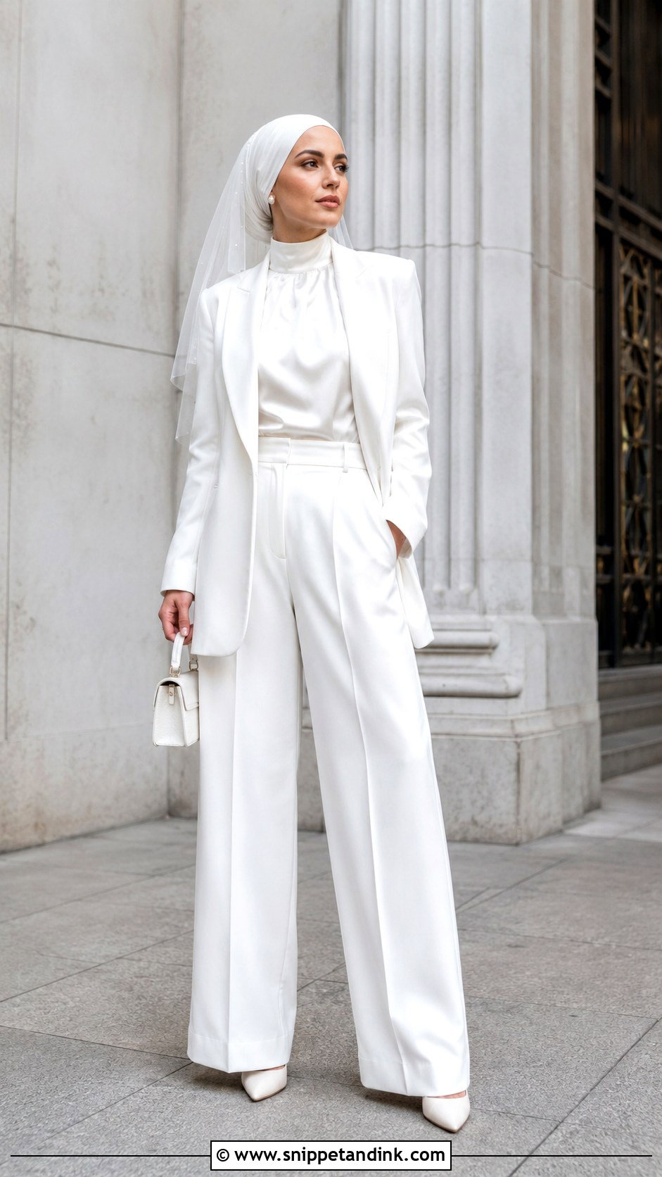 Bridal Pantsuit Wedding Hijab Outfit - Snippet and Ink - 20 Hijab in Wedding Ideas