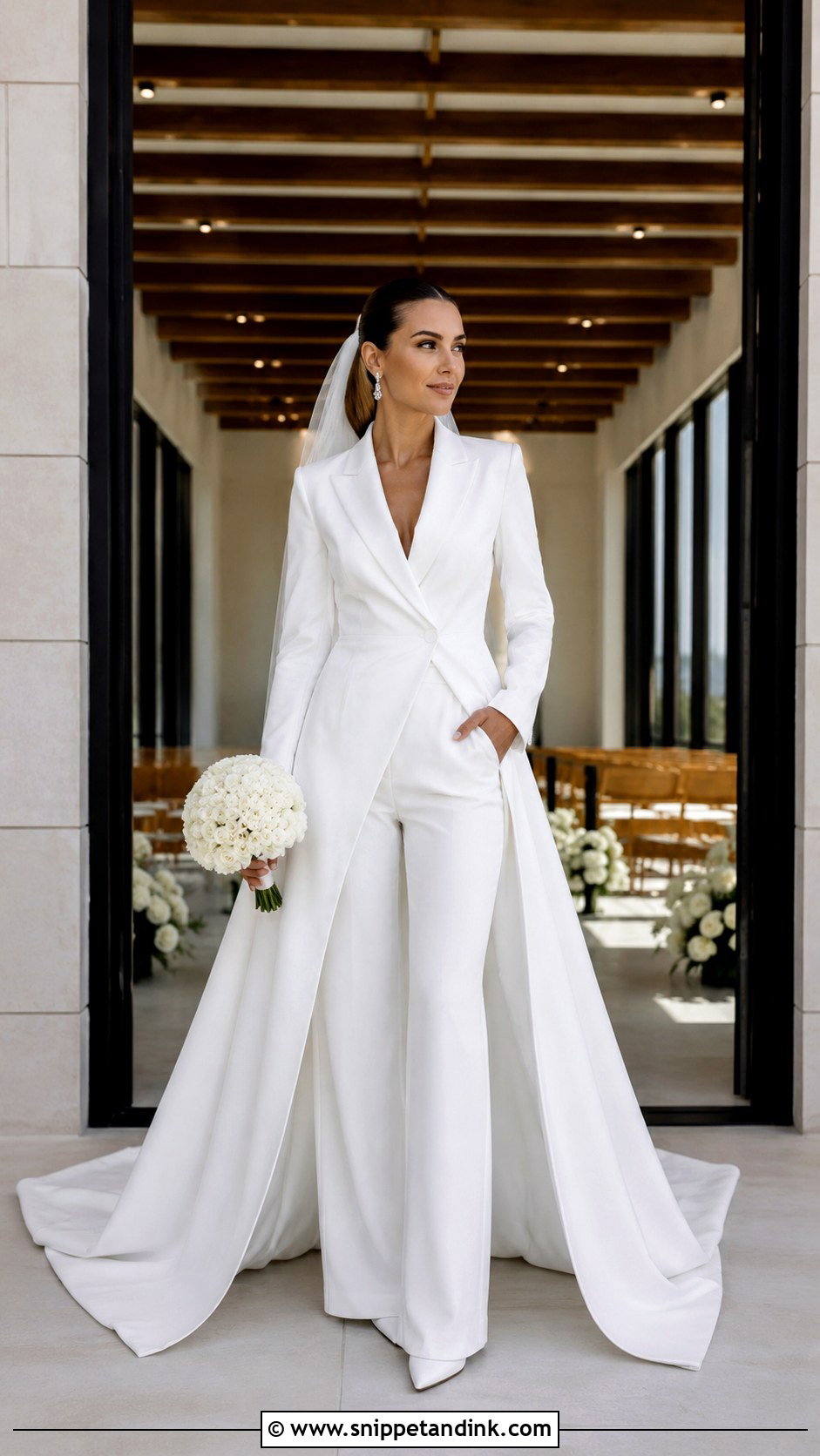 Bridal Pantsuit With Detachable Train - Snippet and Ink - 20 Bride Pants Ideas