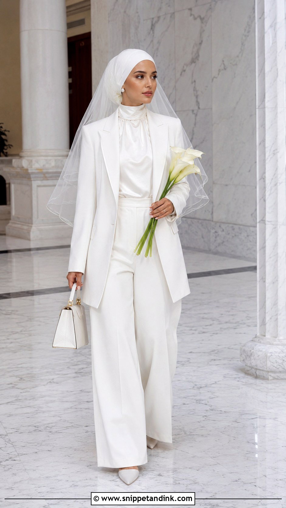 Bridal Pantsuit With Draped Hijab - Snippet and Ink - 20 Bridal with Hijab Ideas