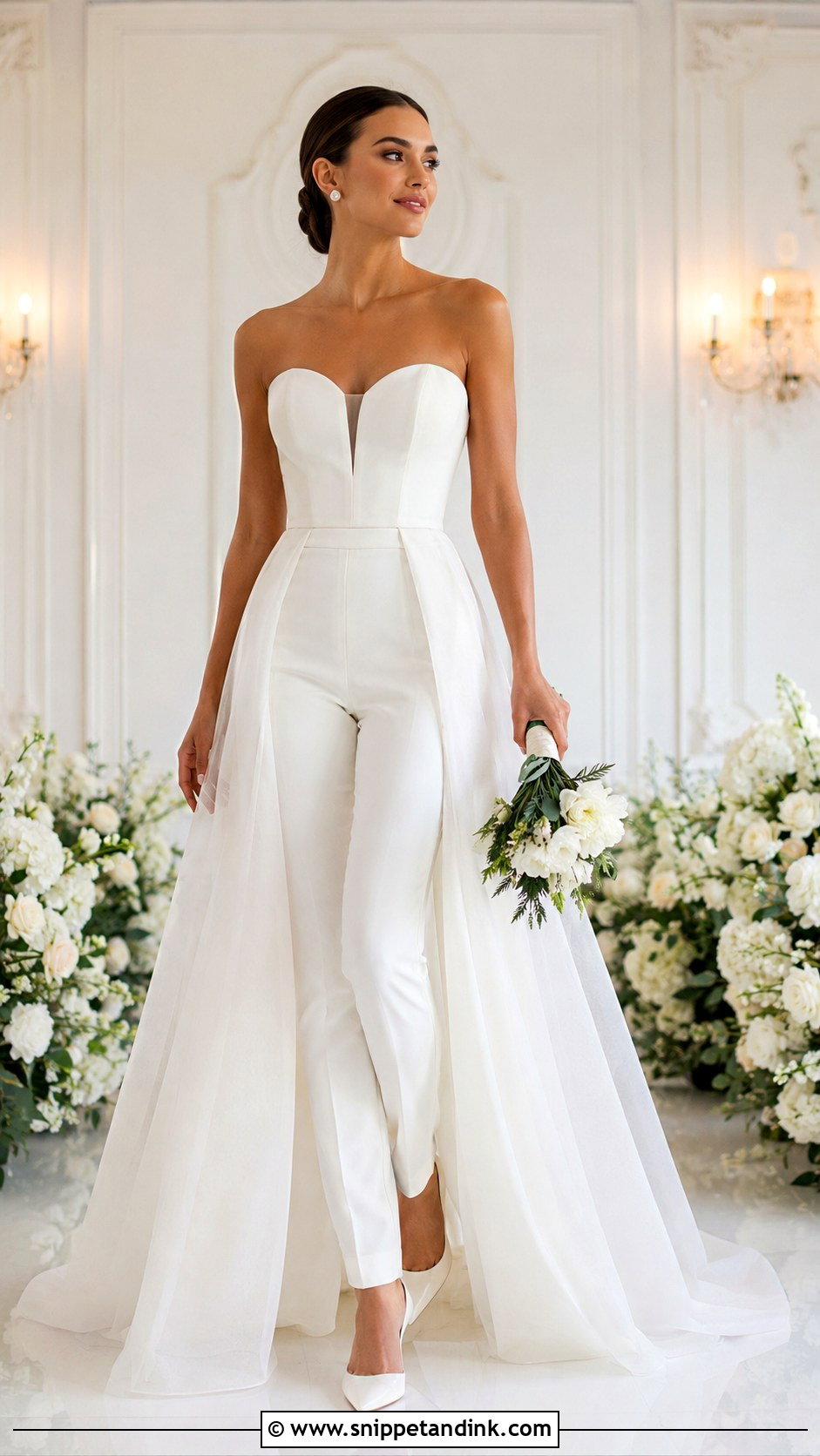 Bridal Pantsuit With Overskirt - Snippet and Ink - 25 Bridal Pantsuit Ideas