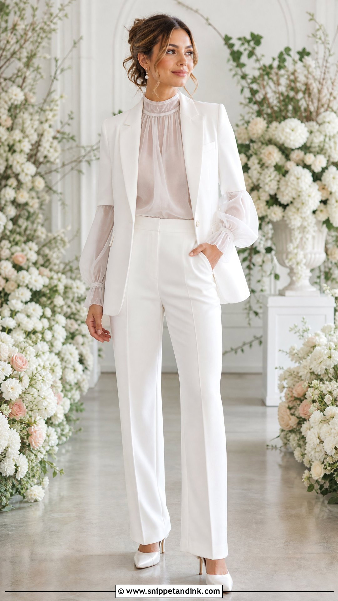 Bridal Pantsuit With Sheer Blouse - Snippet and Ink - 25 Bridal Pantsuit Brides Ideas
