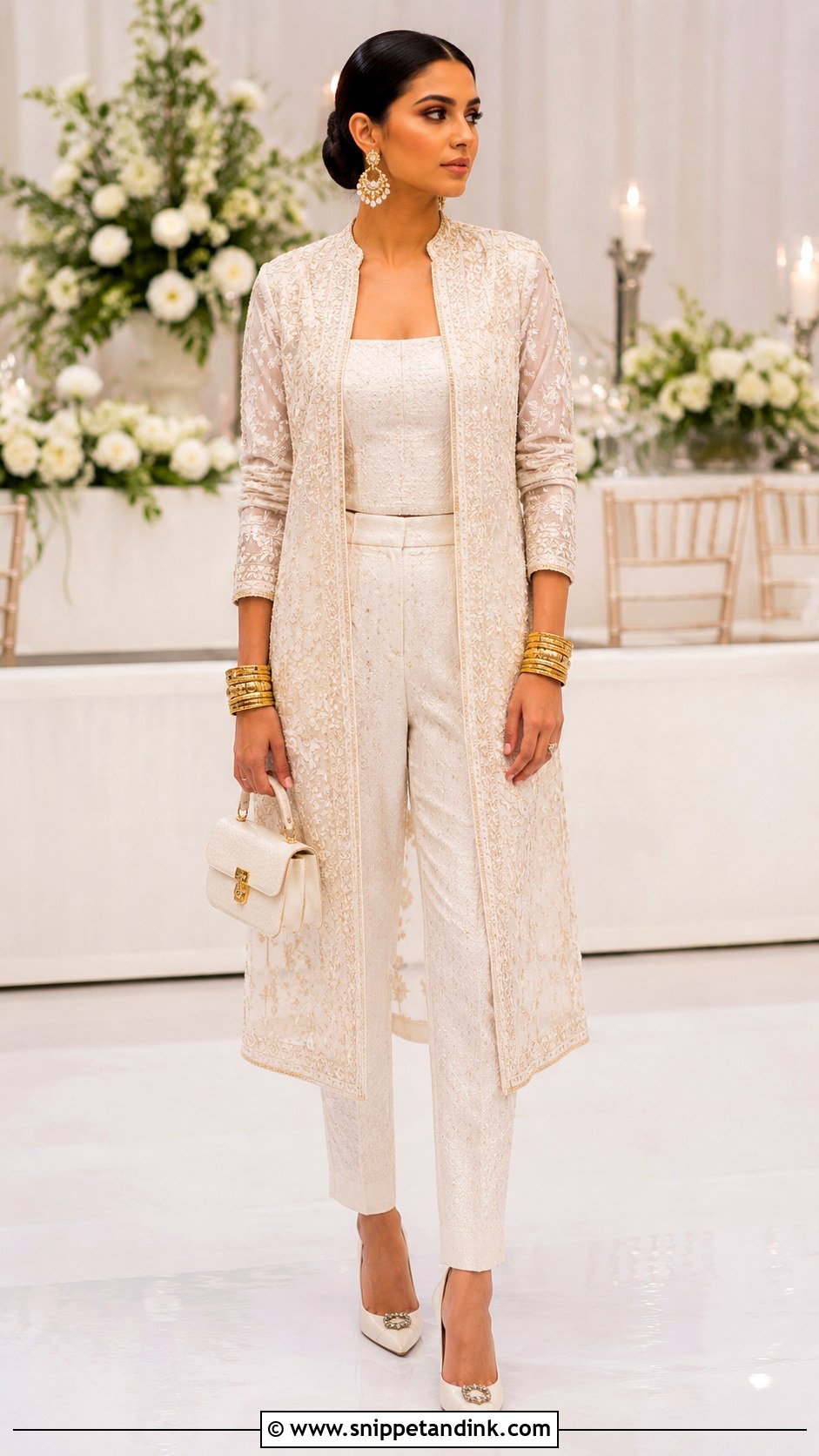 Bridal Pantsuit With Statement Kadas - Snippet and Ink - 20 Bridal Bengal Set Ideas