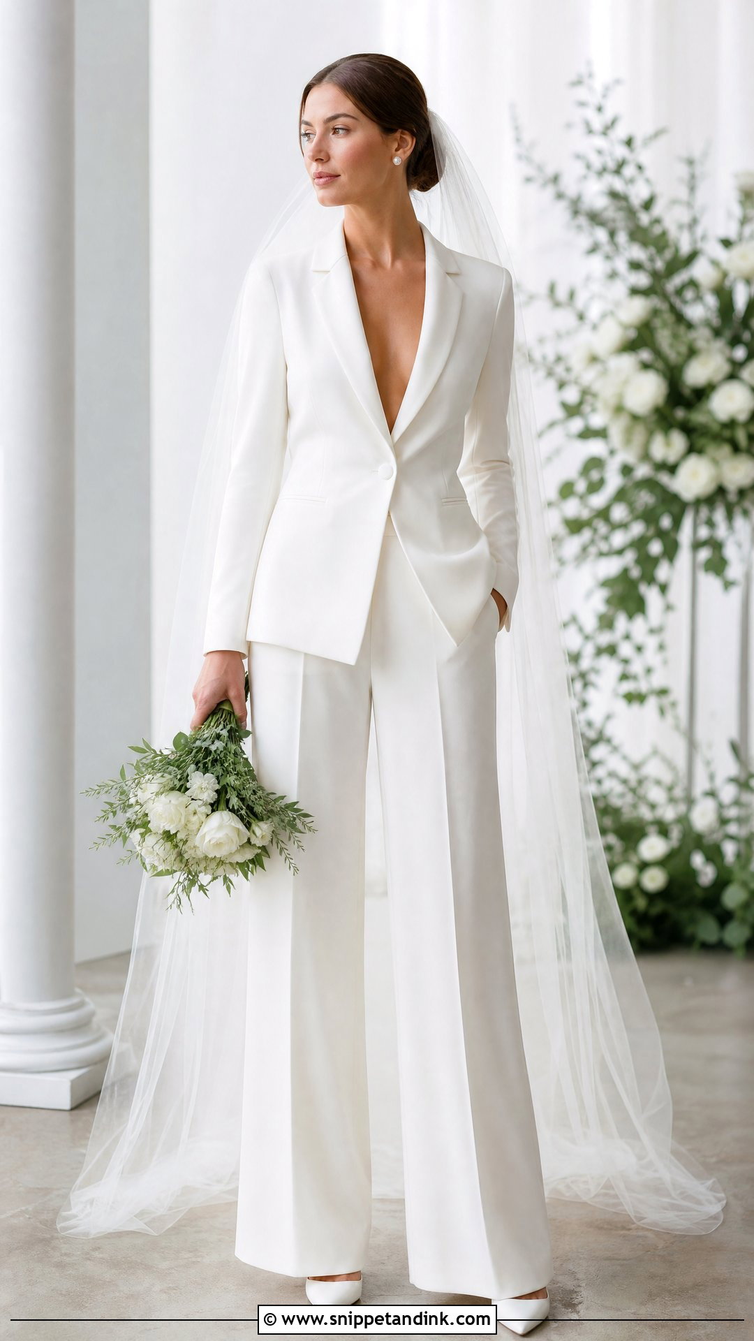 Bridal Pantsuit With Veil - Snippet and Ink - 25 Bridal Pantsuit Brides Ideas