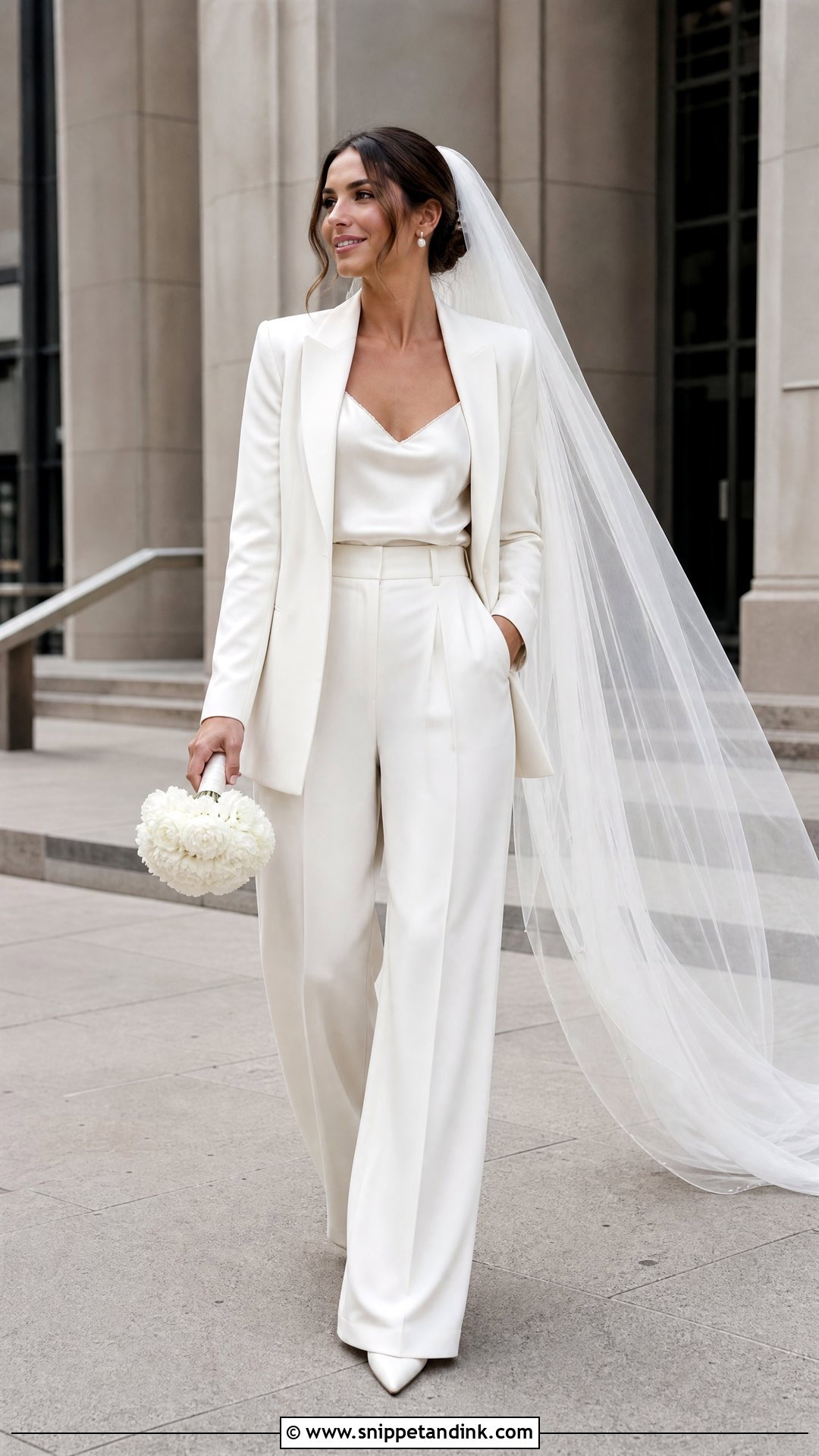 Bridal Pantsuit With Veil Look - Snippet and Ink - 20 Perfect Bride Ideas