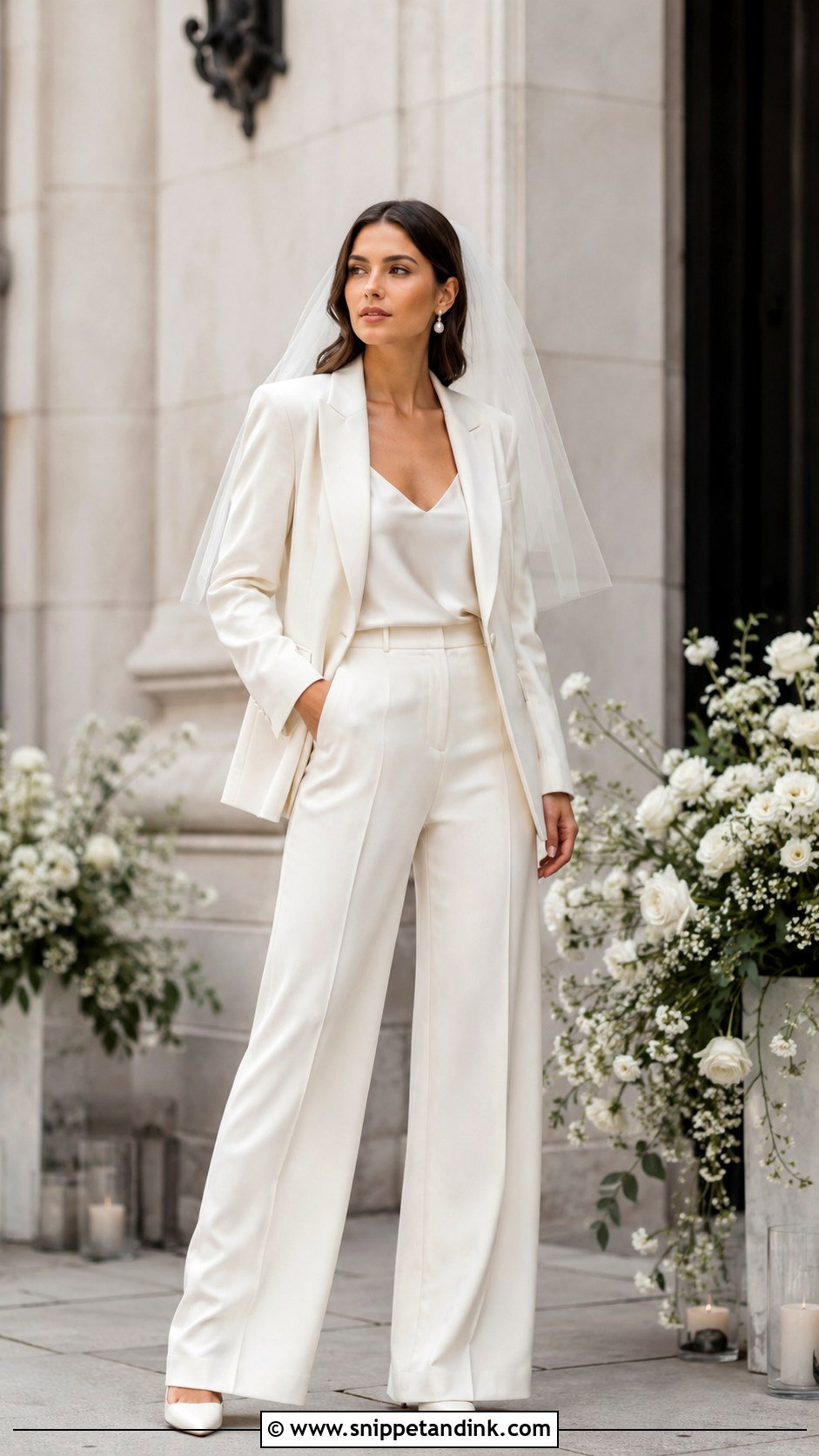 Bridal Pantsuit With Veil Look - Snippet and Ink - 30 Bridal Wear Ideas