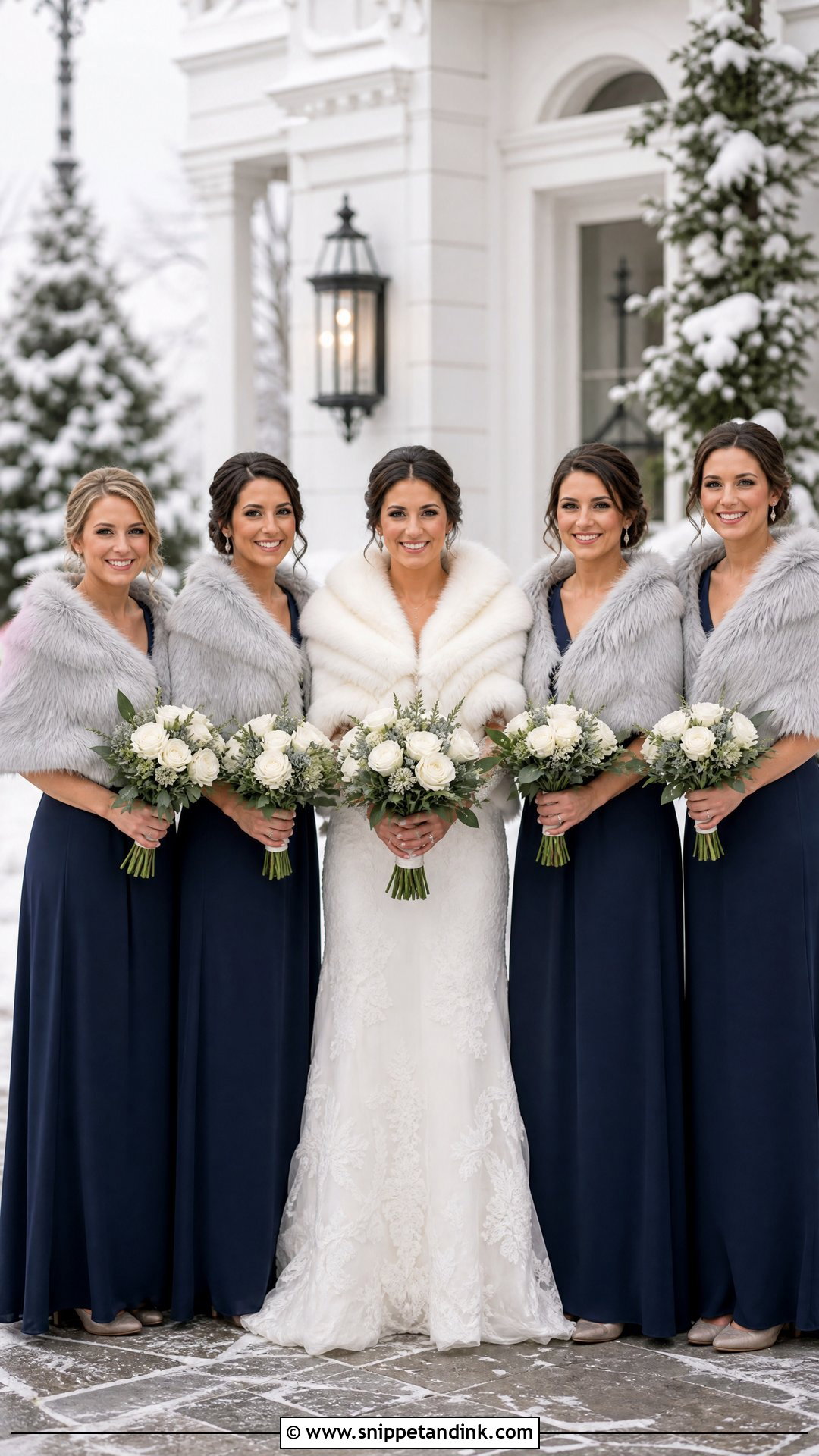 Bridal Party Wedding Fur Wraps With Matching Dresses - Snippet and Ink - 20 Wedding Fur Ideas