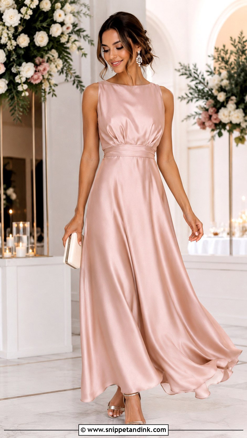 Bridal Rehearsal Dinner Blush Satin Maxi Dress - Snippet and Ink - 20 Bridal Rehearsal Dinner Dress Ideas