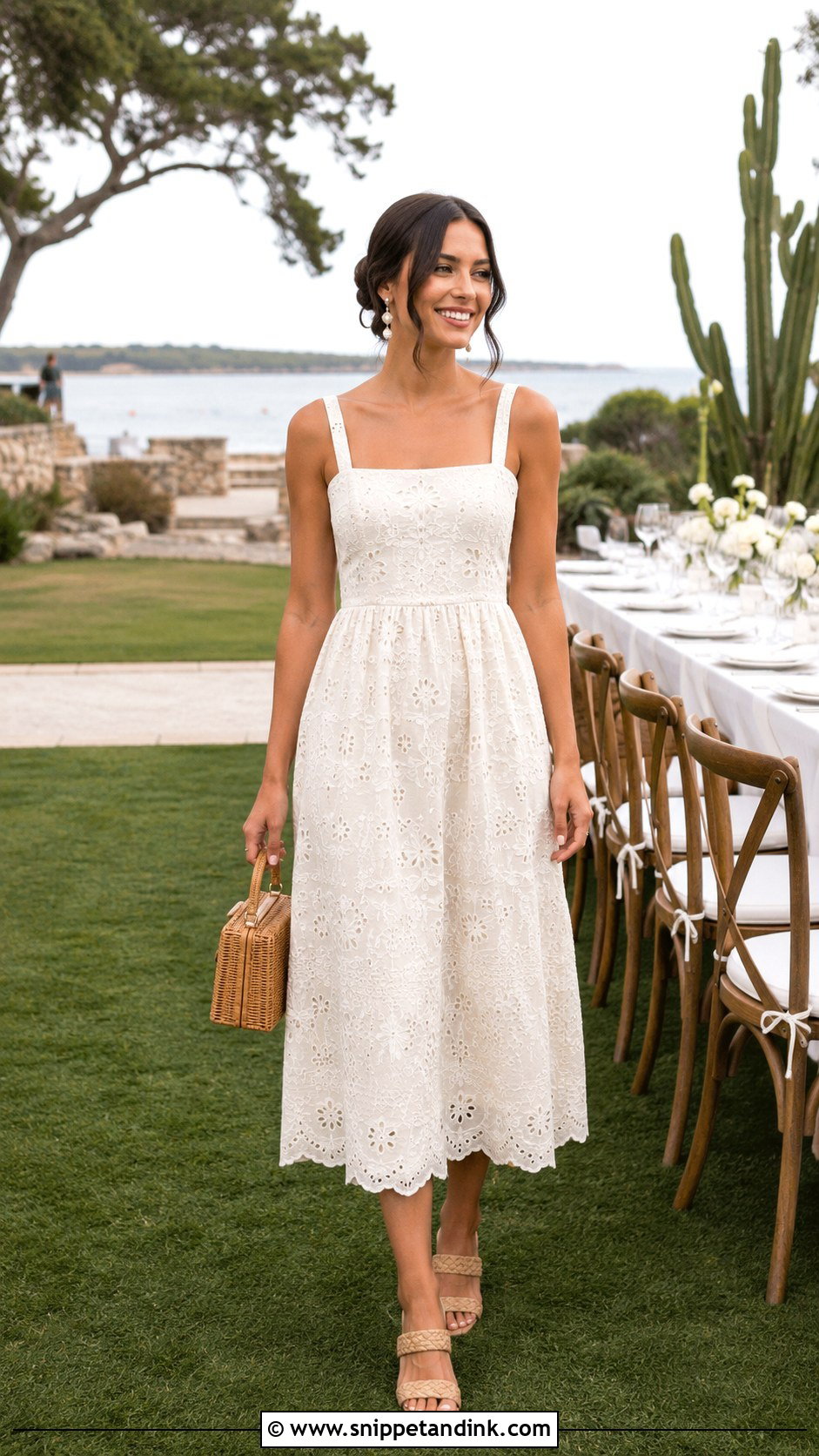 Bridal Rehearsal Dinner Embroidered Linen Midi Dress - Snippet and Ink - 20 Bridal Rehearsal Dinner Dress Ideas
