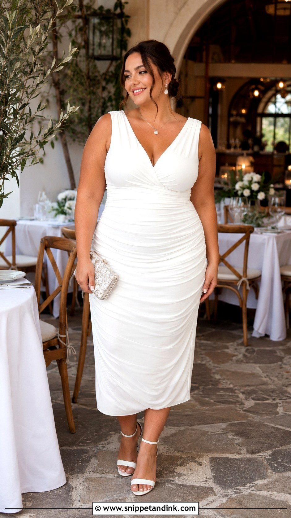 Bridal Rehearsal Dinner Ruched Midi Dress - Snippet and Ink - 20 Bridal Rehearsal Dinner Dress Ideas