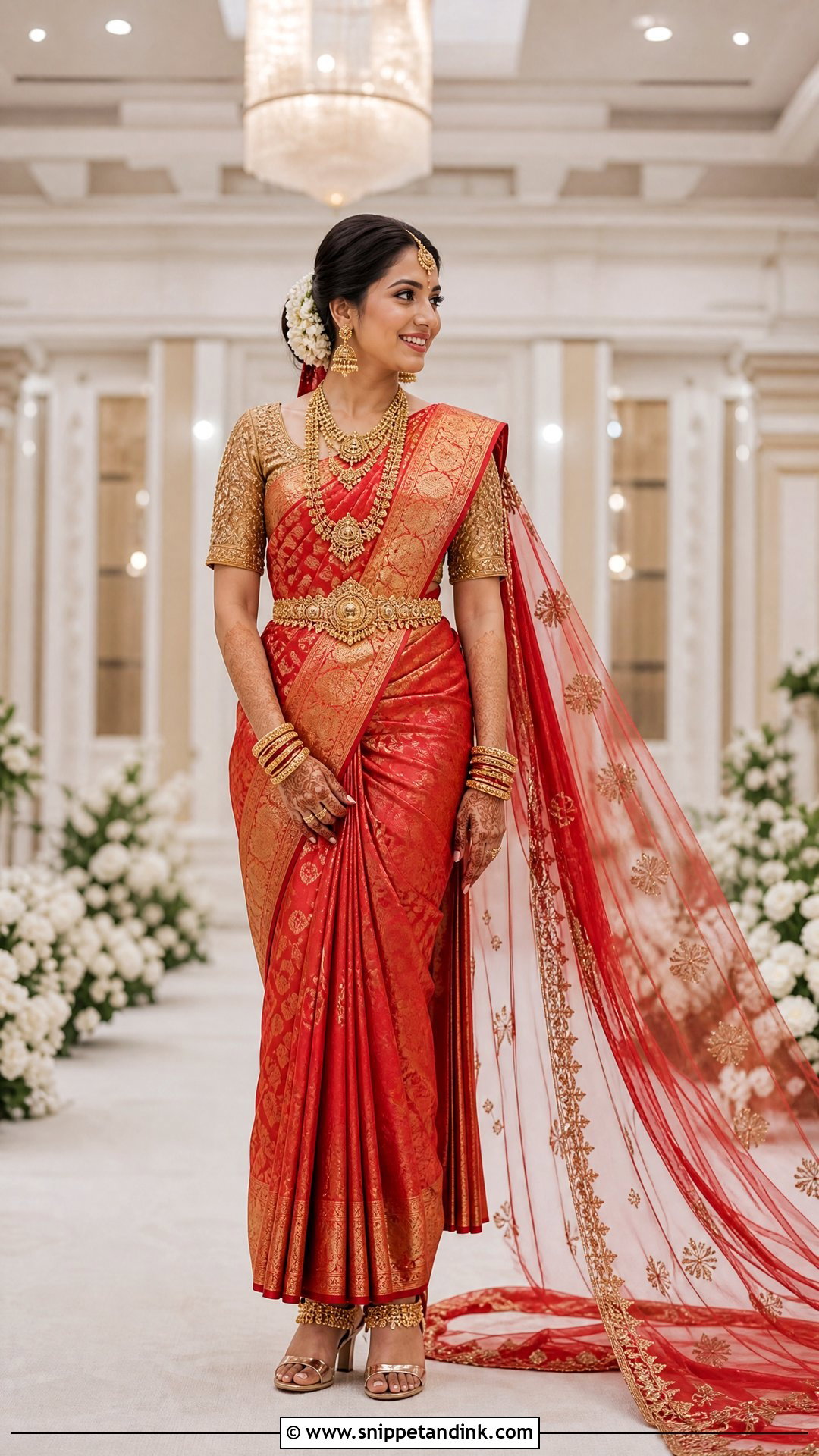 Bridal Saree With Long Trail Dupatta - Snippet and Ink - 20 Trail Dupatta Bridal Ideas