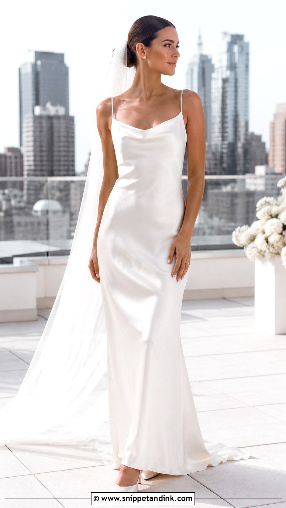 Bridal Satin Slip Dress With Minimal Heels - Snippet and Ink - 20 Bridal Attire Ideas
