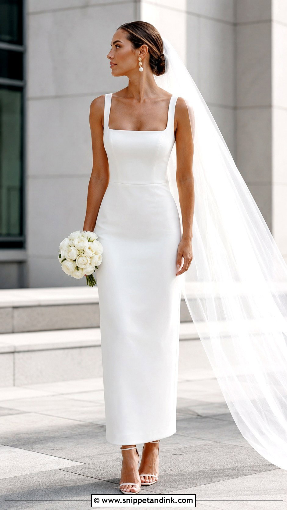 Bridal Sheath Dress With Chapel Veil - Snippet and Ink - 20 Bridal Attire Ideas