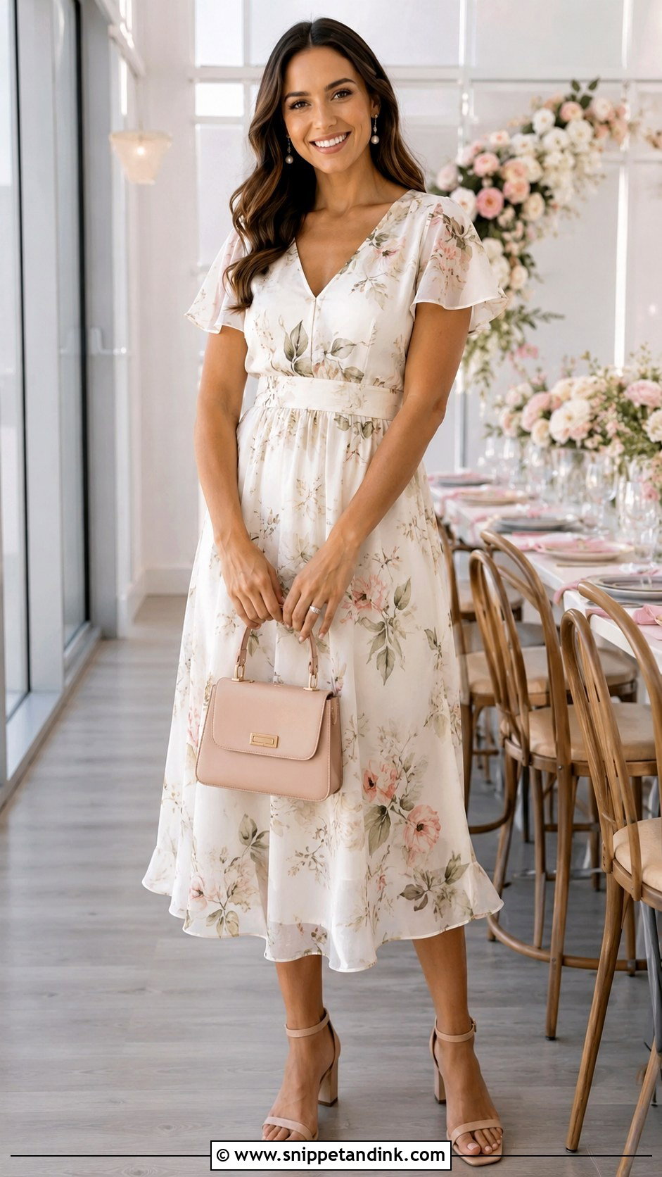 Bridal Shower Floral Midi Dress Outfit - Snippet and Ink - 20 Bridal Era Outfits