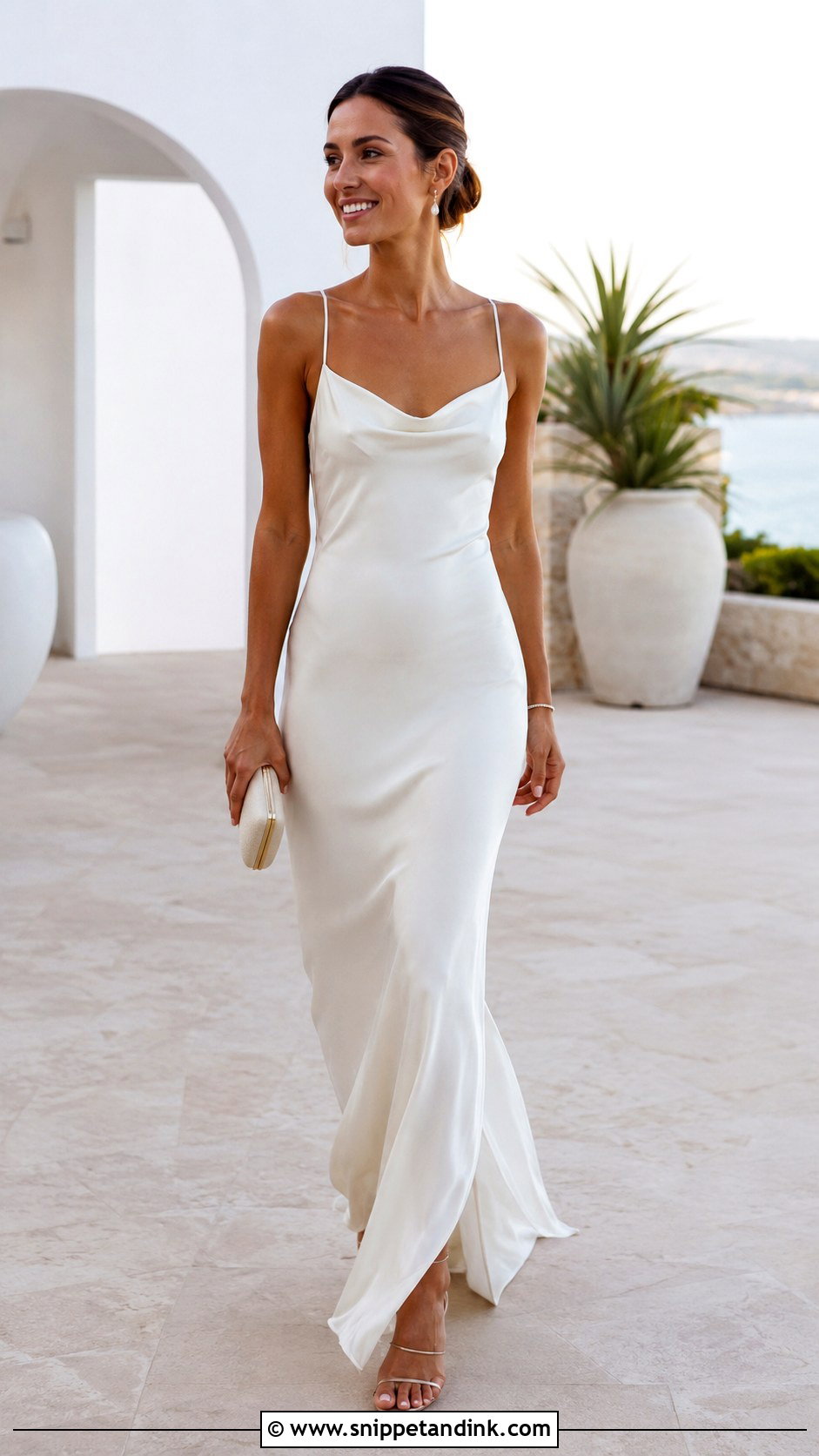 Bridal Silk Slip Dress With Strappy Sandals - Snippet and Ink - 20 Bridal Second Dress Ideas