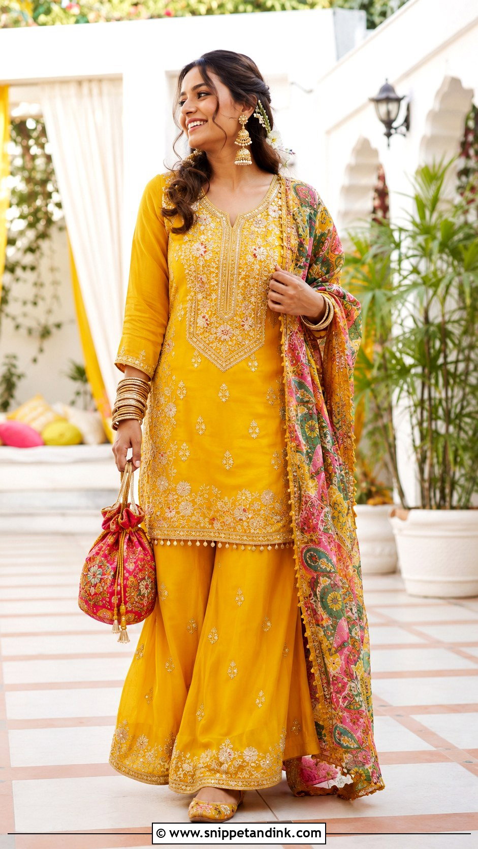 Bridal Sister Mustard Yellow Palazzo Suit - Snippet and Ink - 20 Bridal Sister Dress Ideas