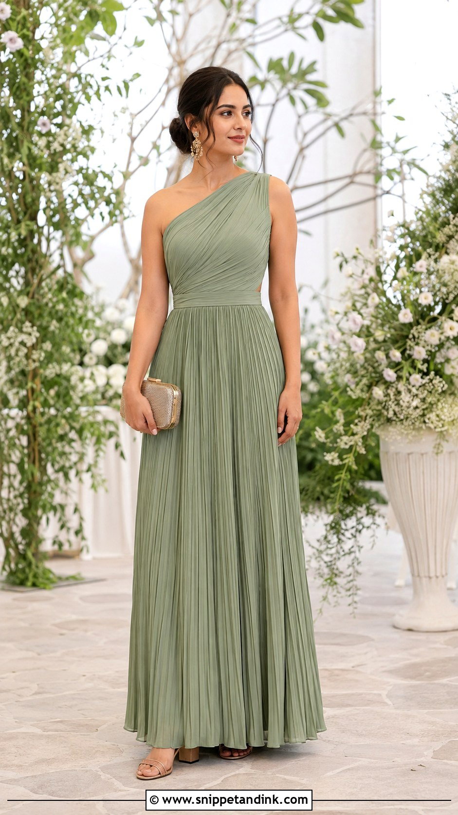 Bridal Sister Sage Green Pleated Gown - Snippet and Ink - 20 Bridal Sister Dress Ideas