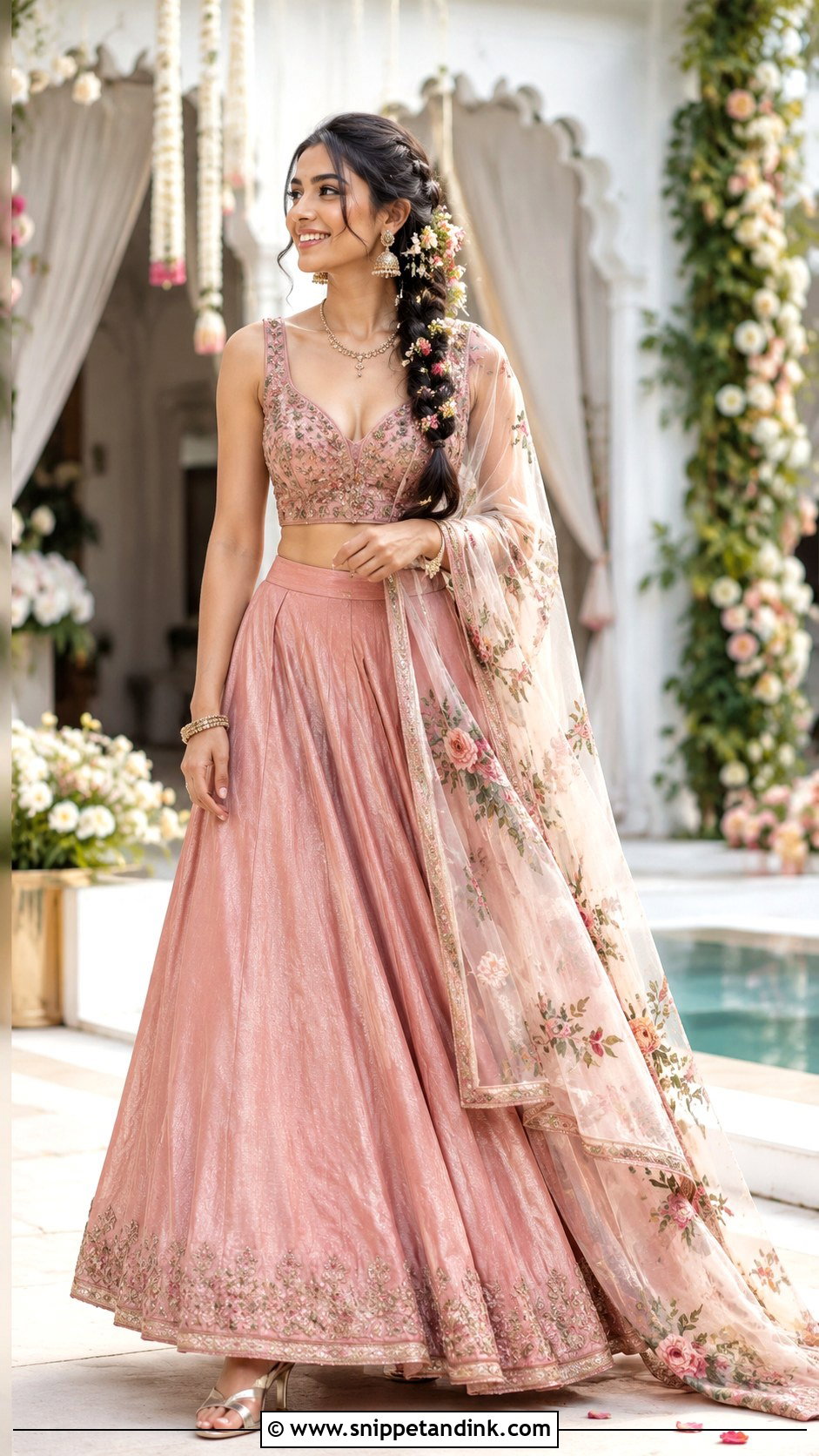 Bridal Skirt And Blouse With Floral Dupatta - Snippet and Ink - 20 Carry Bridal Style Ideas