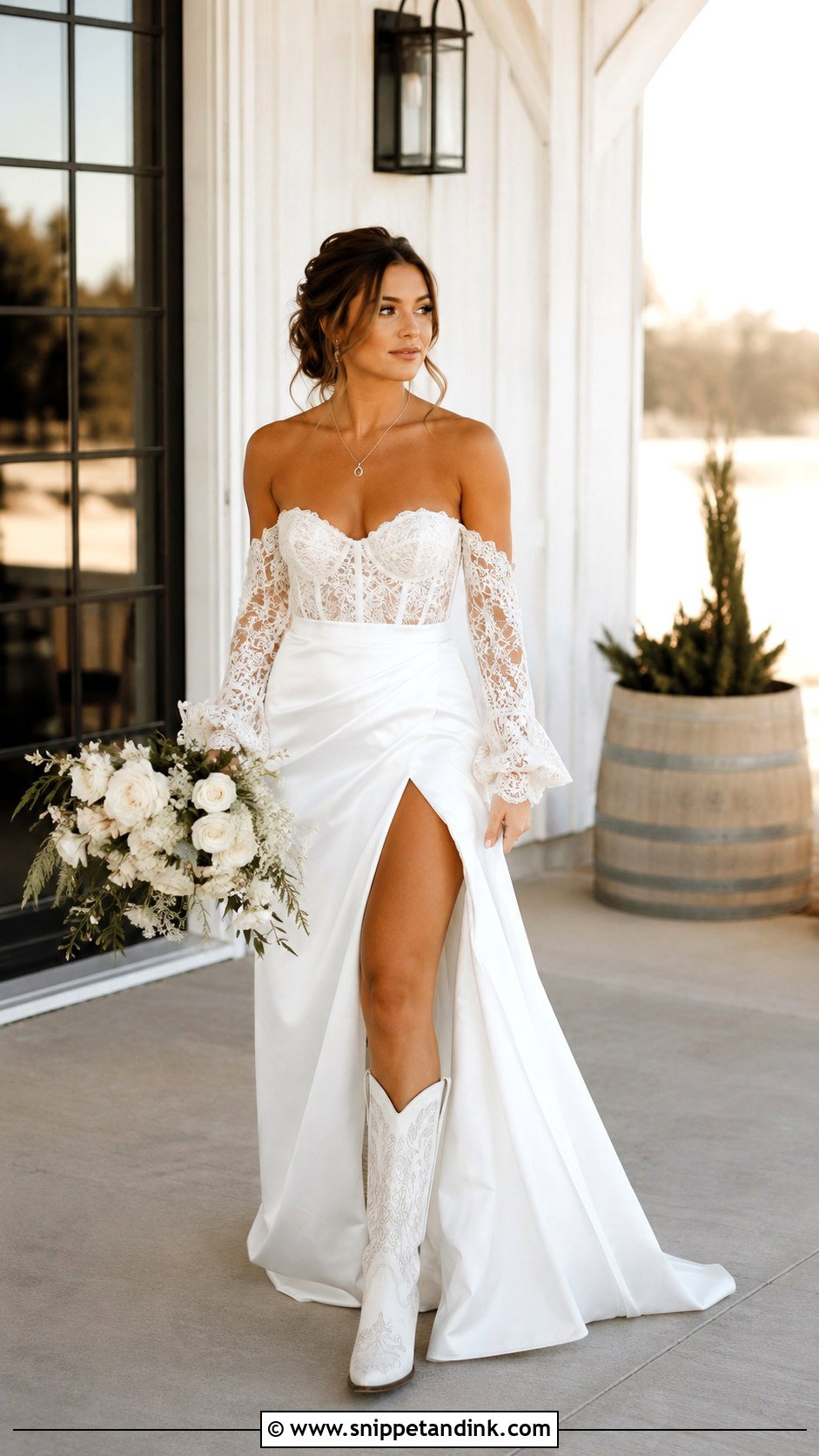 Bridal Skirt And Corset Top With Cowboy Boots - Snippet and Ink - 20 Bride Cowboy Boots Ideas