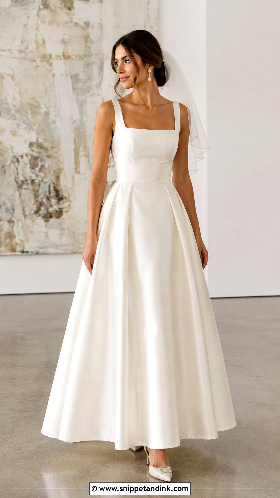 Bridal Square Neck Gown With Short Veil - Snippet and Ink - 20 Bridal Attire Ideas