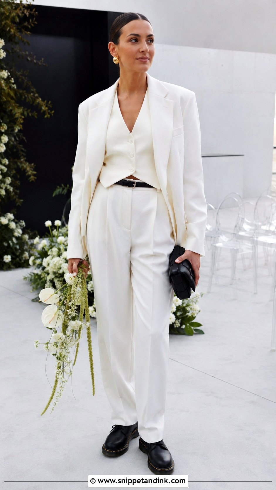 Bridal Suit With Black Doc Martens Oxfords - Snippet and Ink - 20 Doc Martens Wedding Ideas