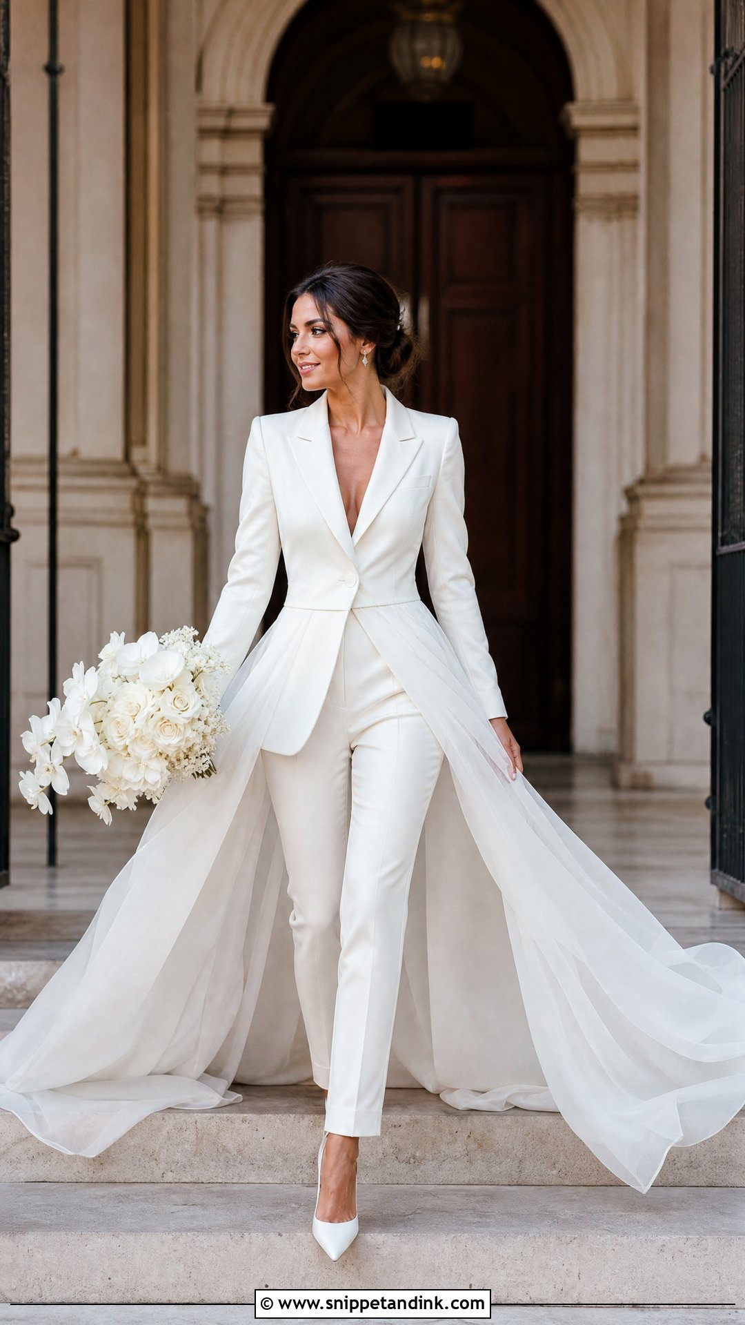 Bridal Suit With Detachable Train - Snippet and Ink - 20 Bride Wedding Suit Ideas