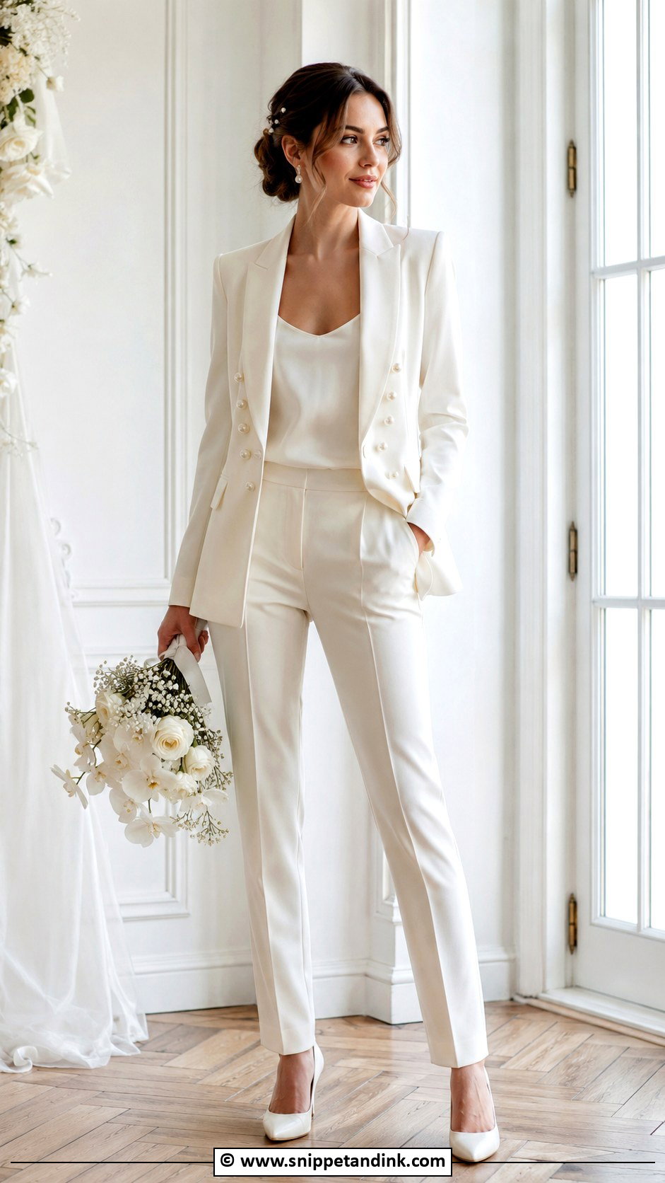 Bridal Suit With Pearl Buttons - Snippet and Ink - 30 Bridal Suit Ideas