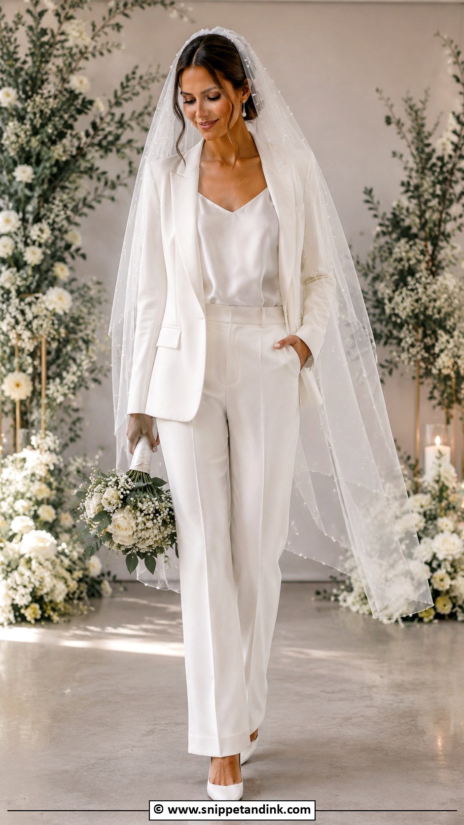 Bridal Suit With Pearl Veil - Snippet and Ink - 30 Bridal Suit Ideas