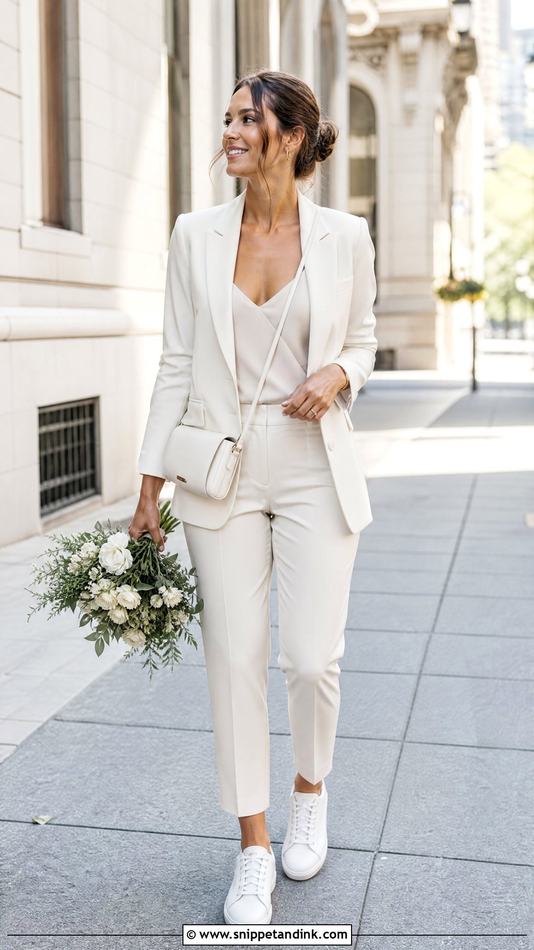 Bridal Suit With Sneakers Elopement Outfit - Snippet and Ink - 20 Casual Elopement Outfit Ideas