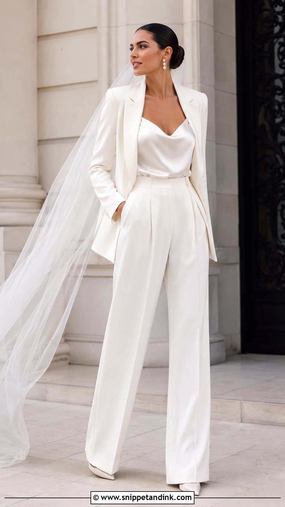 Bridal Suit With Veil - Snippet and Ink - 25 Wedding Dress Style Ideas