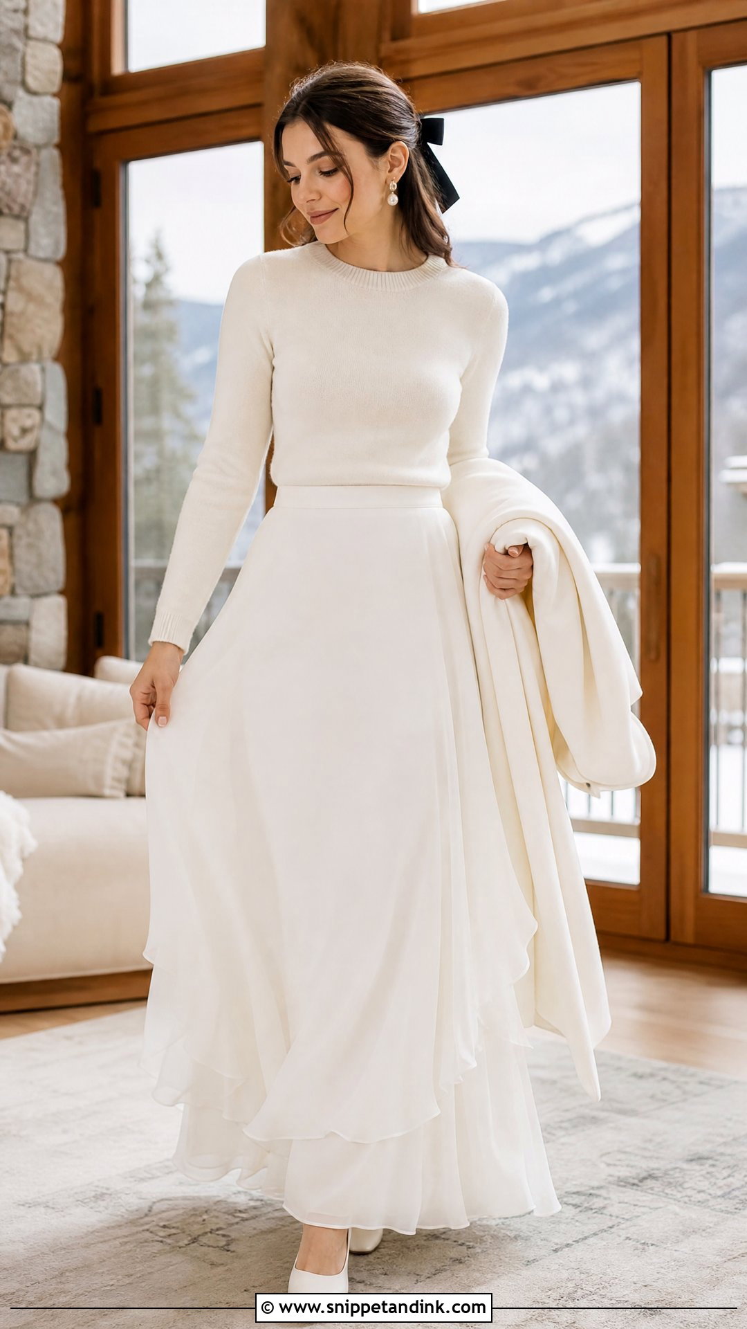 Bridal Sweater And Chiffon Maxi Skirt - Snippet and Ink - 20 Two Piece Bridal Outfit Ideas