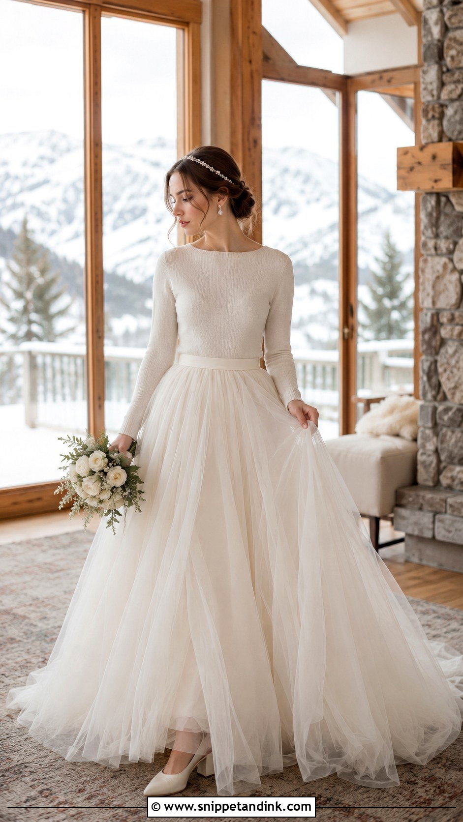 Bridal Sweater With Full Tulle Skirt - Snippet and Ink - 20 Winter Bridal Outfit Ideas
