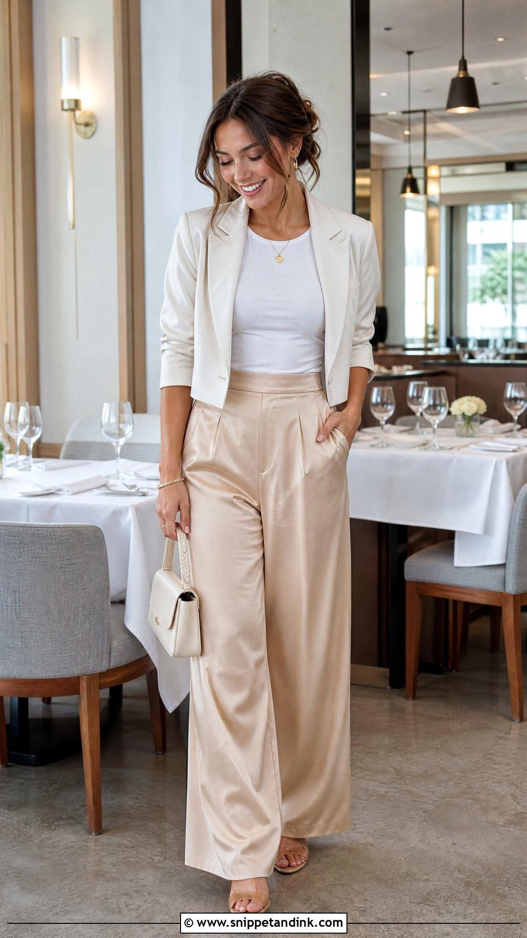 Bridal T Shirt And Satin Pants Wedding Tasting Outfit - Snippet and Ink - 20 Wedding Tasting Outfit Ideas