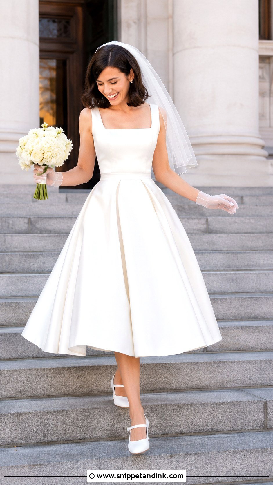 Bridal Tea Length Dress With Mary Jane Heels - Snippet and Ink - 20 Bridal Attire Ideas