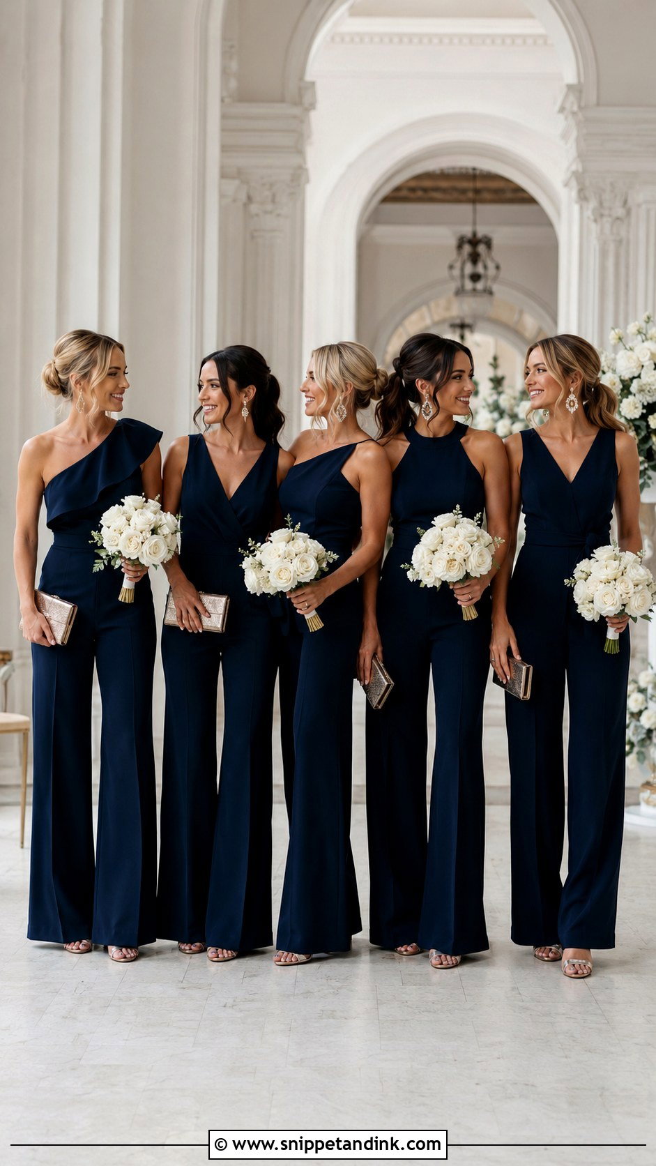Bridal Team Jumpsuits With Metallic Sandals - Snippet and Ink - 20 Bridal Team Dresses Ideas