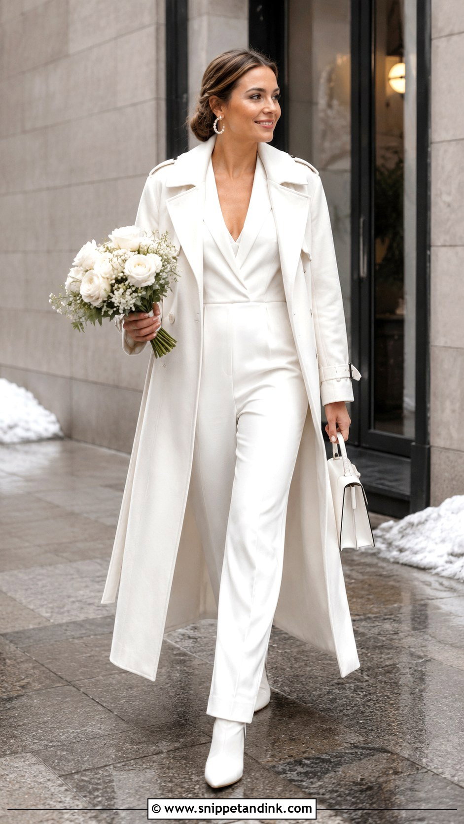 Bridal Trench Coat Outfit - Snippet and Ink - 20 Winter Wedding Coat Ideas