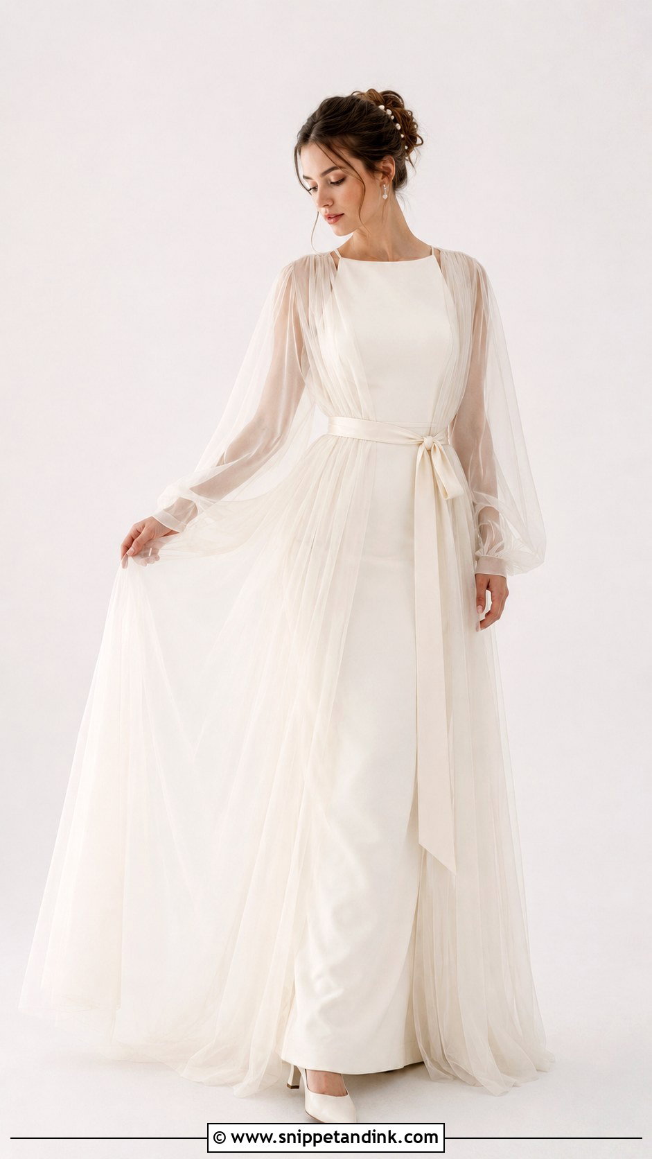 Bridal Tulle Robe And Column Dress Outfit - Snippet and Ink - 20 Budoire Bridal Ideas